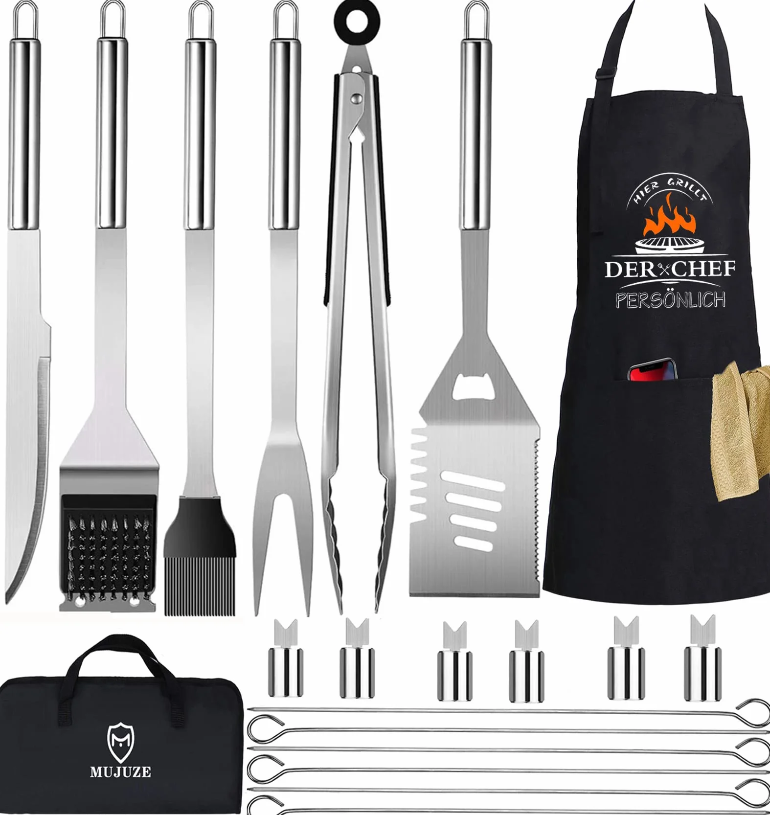 MUJUZE Accessoires Barbecue Cadeau Kit Ustensiles Barbecue en Acier Inoxydable Très épais