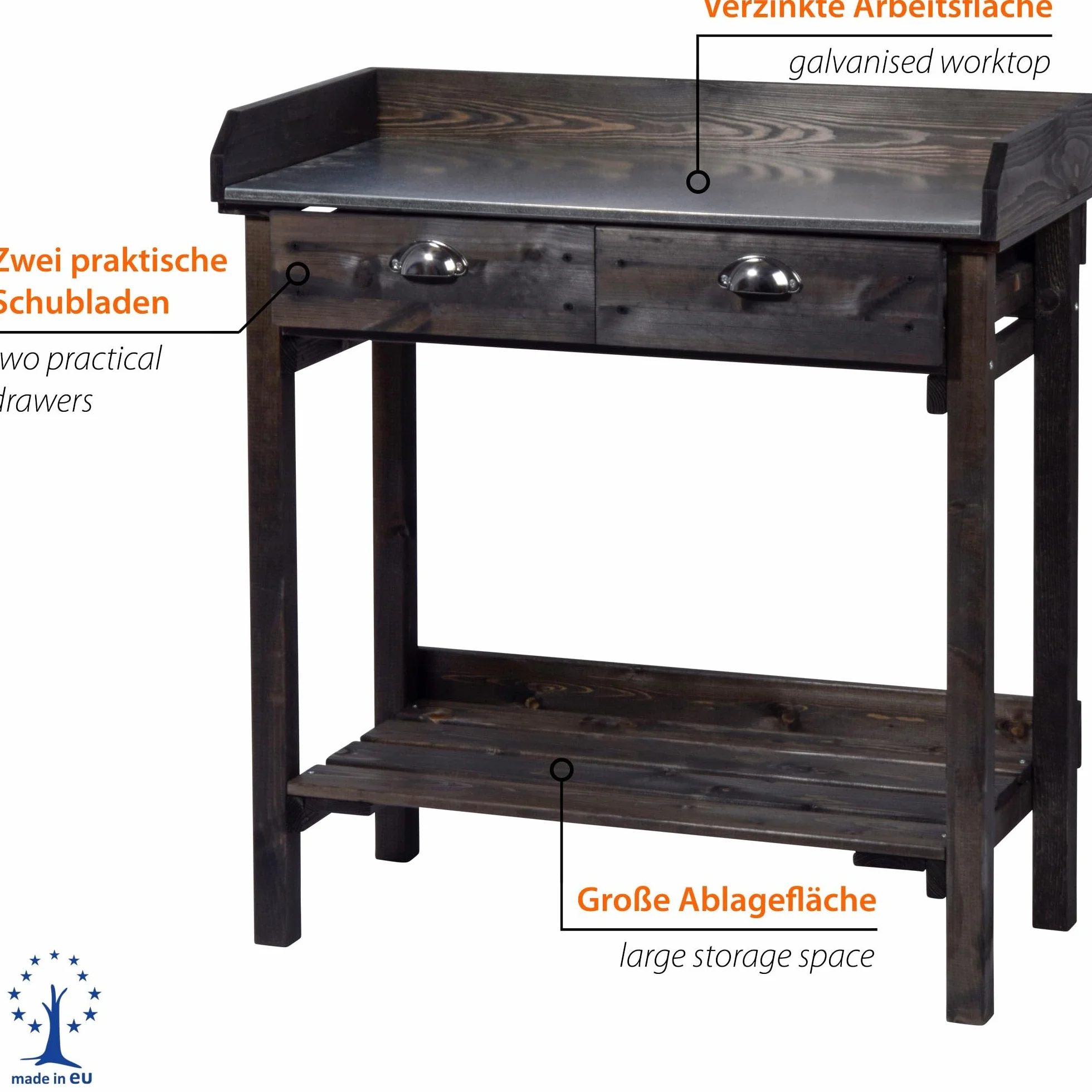 dobar Table de plantation design avec 2 tiroirs en bois d'épicéa massif 79 x 39 x 90 cm Noir