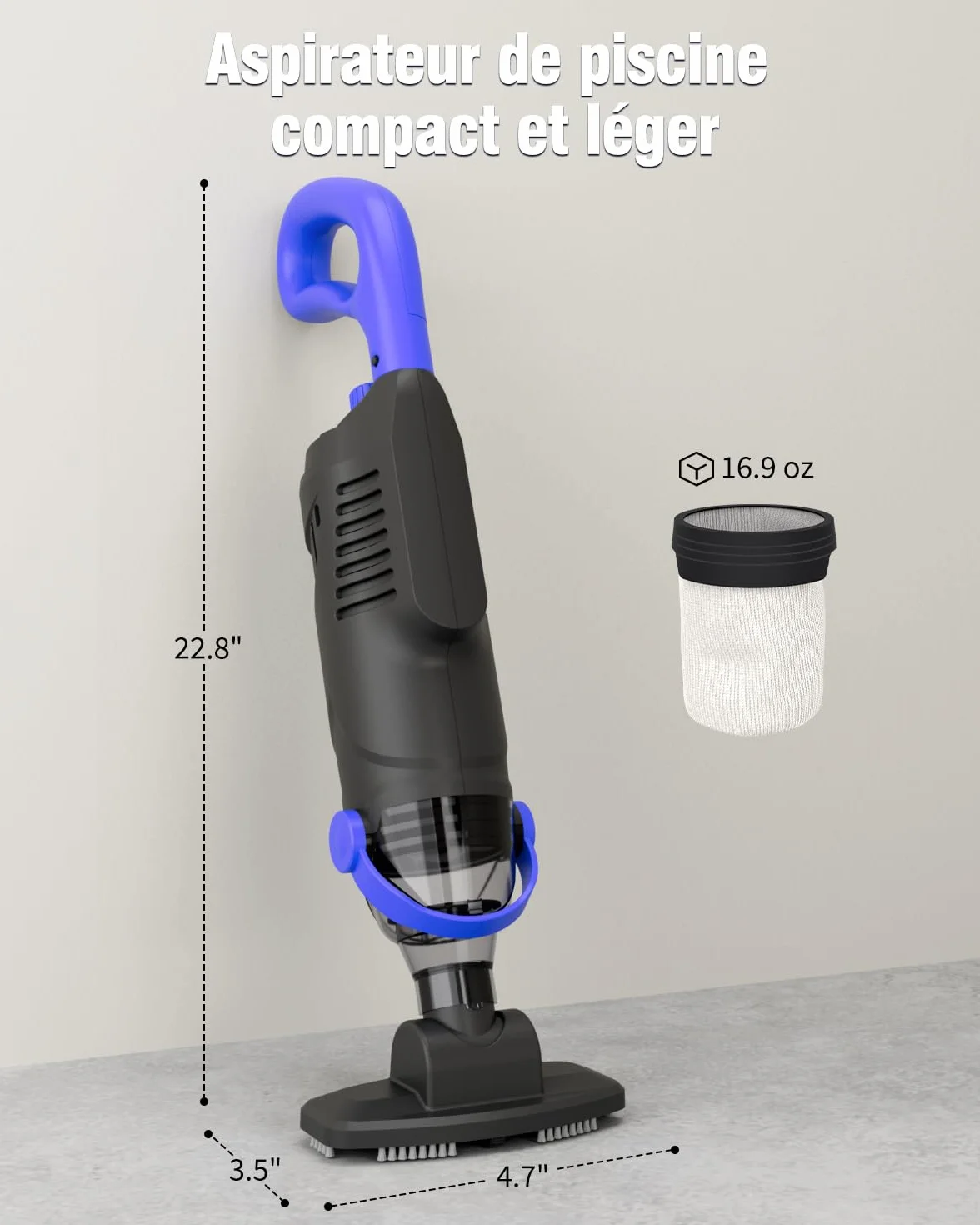 Aspirateur Piscine Hors Sol Little Shark 60W 18 Gal/Min Batterie 5000 mAh