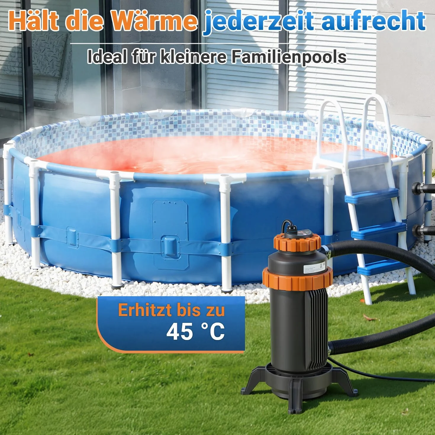 Chauffage électrique de piscine 3 kW affichage numérique protection sécurité 4 positions raccord 32-38 mm