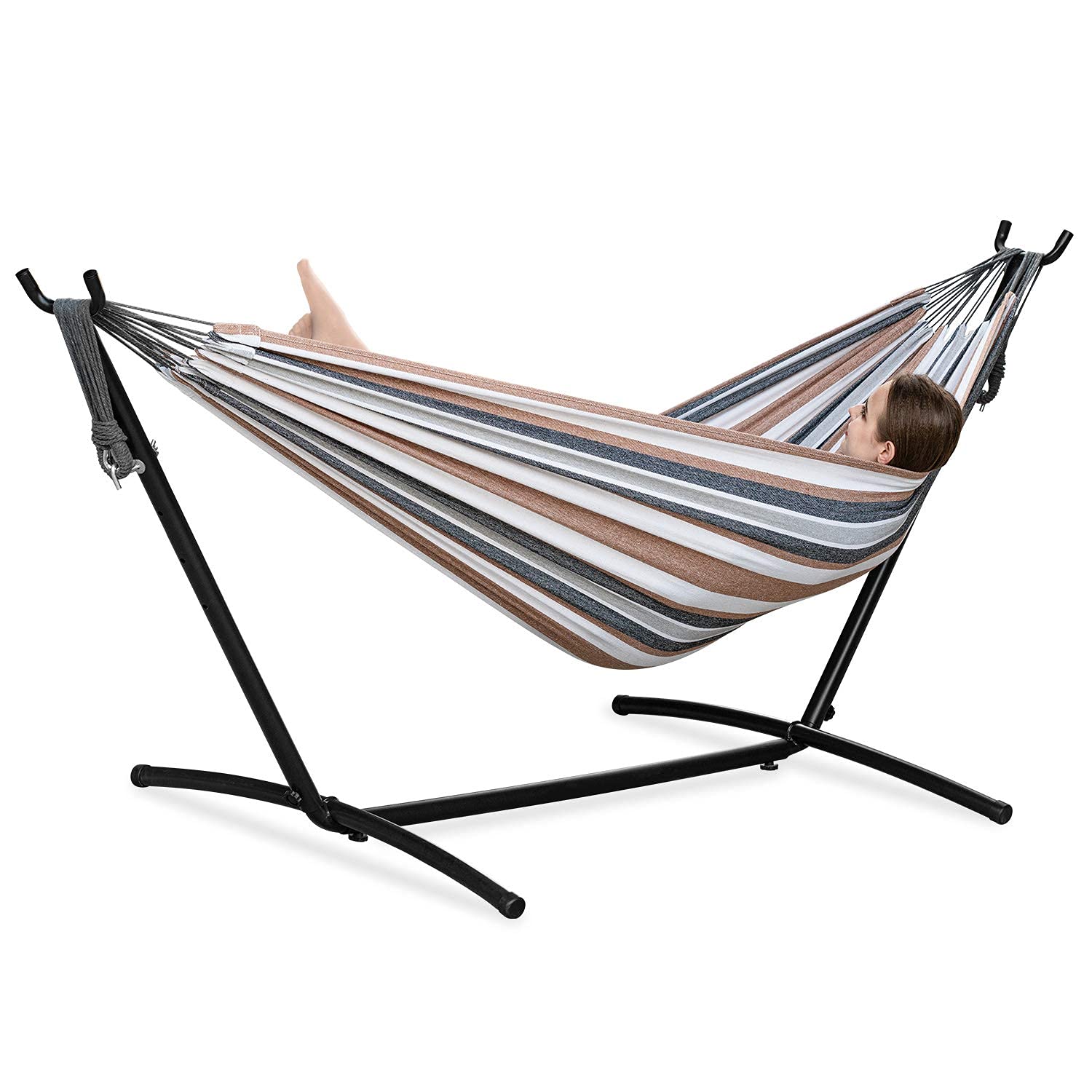 Two-Person Double Hammock with Steel Stand - Coffee