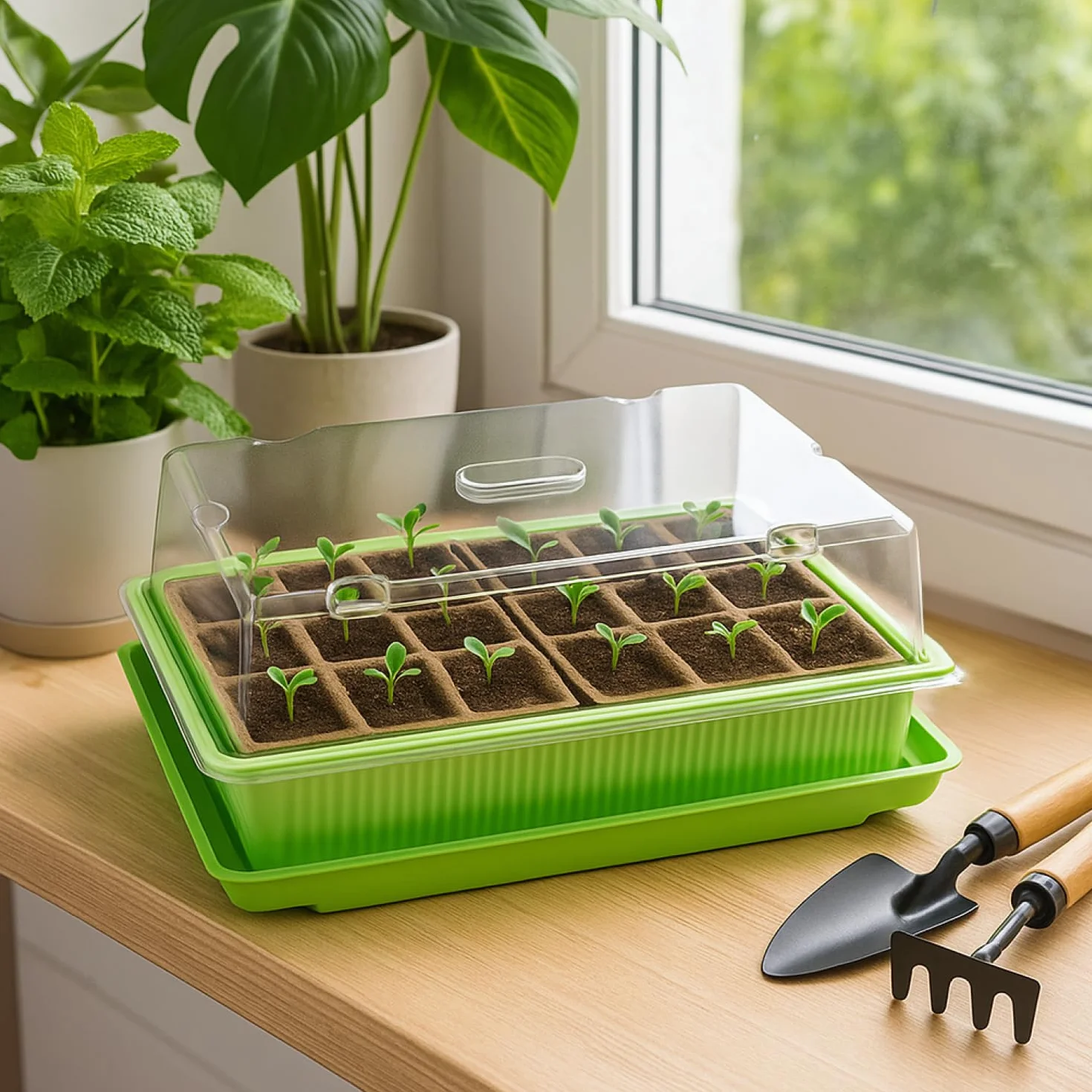 com-four® Serre d'intérieur pour semis - Kit de Culture 48 Plantes - Bac de Plantation 27 x 19 x 11 cm 2 pièces
