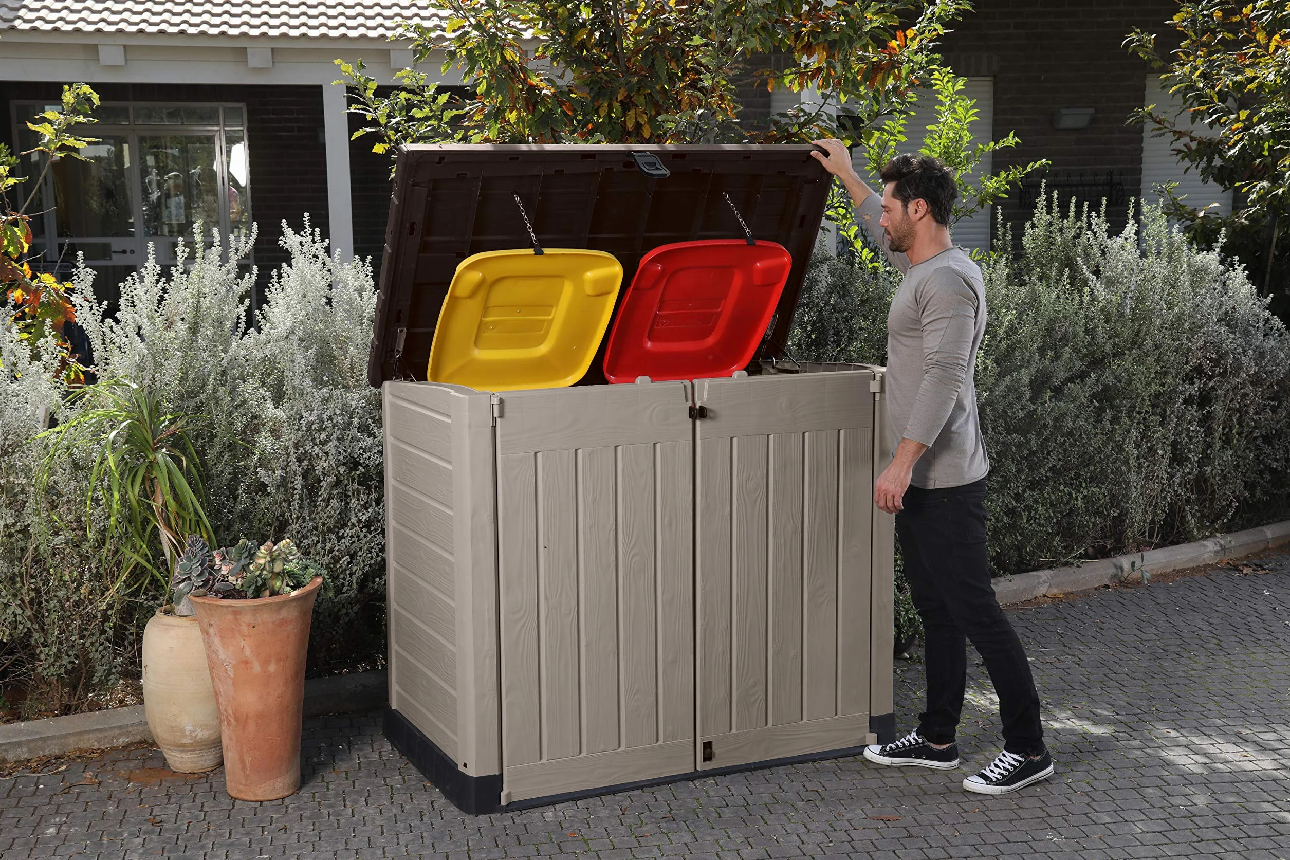 KETER Abri Horizontal Range Poubelle SIO Pro 1200 litres Beige