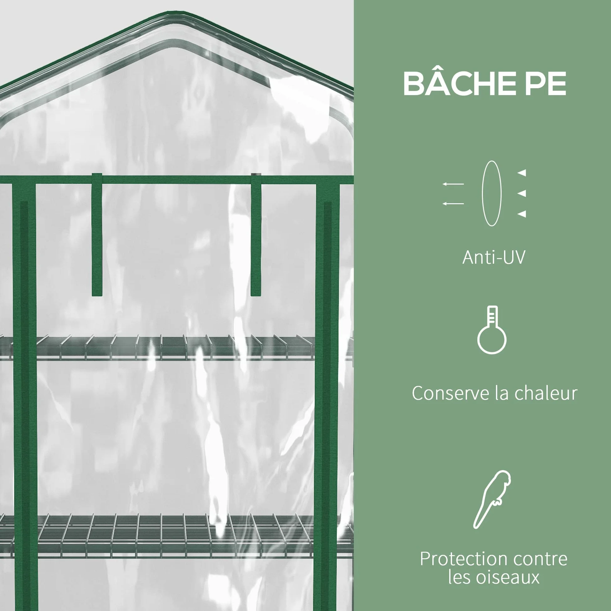 Outsunny Serre de Jardin 4 Niveaux avec étagères, Balcon, bâche renforcée, Acier, Porte zippée, 69x50x165 cm
