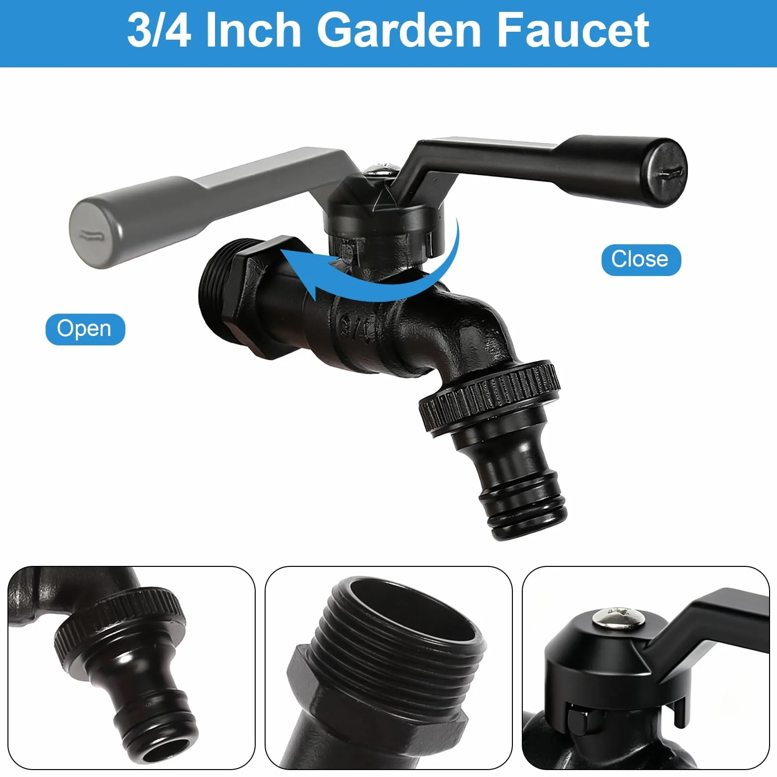 Robinet de Jardin 3/4" en Laiton Antigel Noir avec Adaptateur