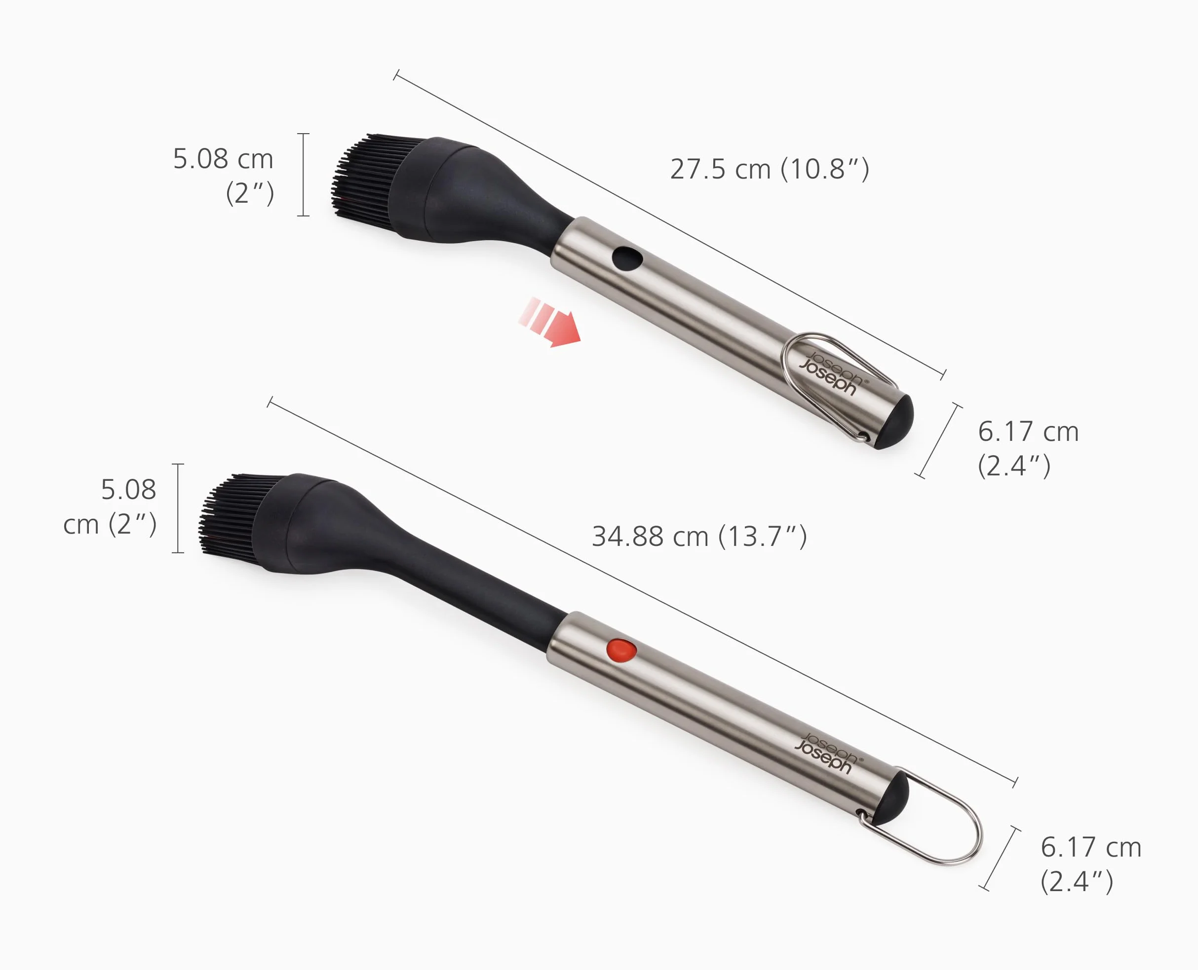 Joseph Joseph GrillOut Brosse à Badigeonner BBQ Silicone Tête Rétractable Poils Résistants Haute Température Poignée Acier Inoxydable