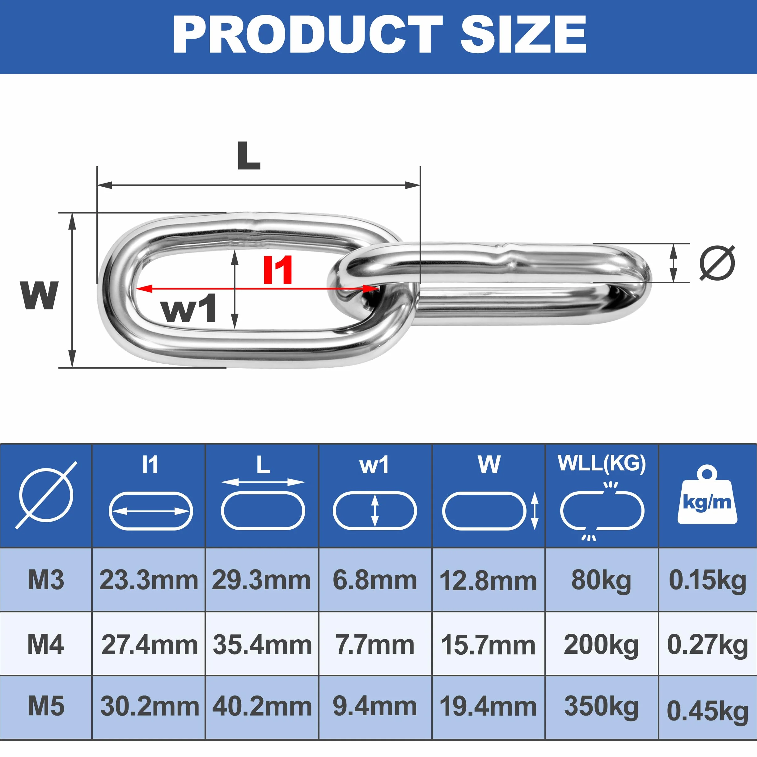 Chaine Acier Inoxydable 304, 1.5M Φ3mm Chaîne résistante à la corrosion et à la rouille, Chainette Metal avec Maillons Soudés, maillons longs pour Clôture Antivol Chaine Chien Hamac