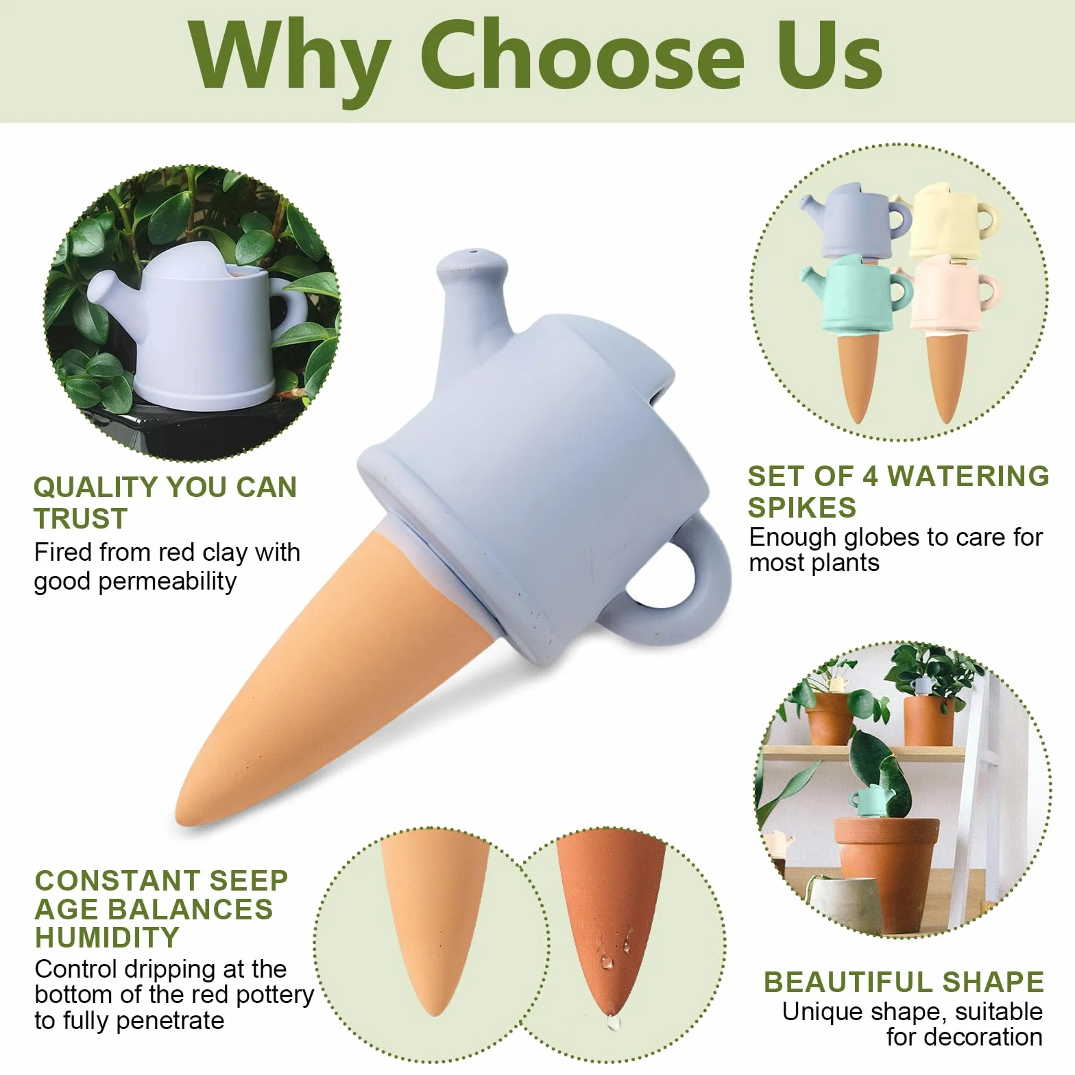 Ollas Terre Cuite Arrosage Automatique 4 Pièces Goutte à Goutte pour Plantes Jardin Intérieur Extérieur