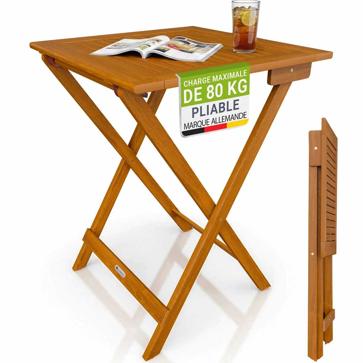 Table d'appoint extérieur Zadar XL Acacia traité 76 x 60 x 60cm Pliable Balcon Terrasse