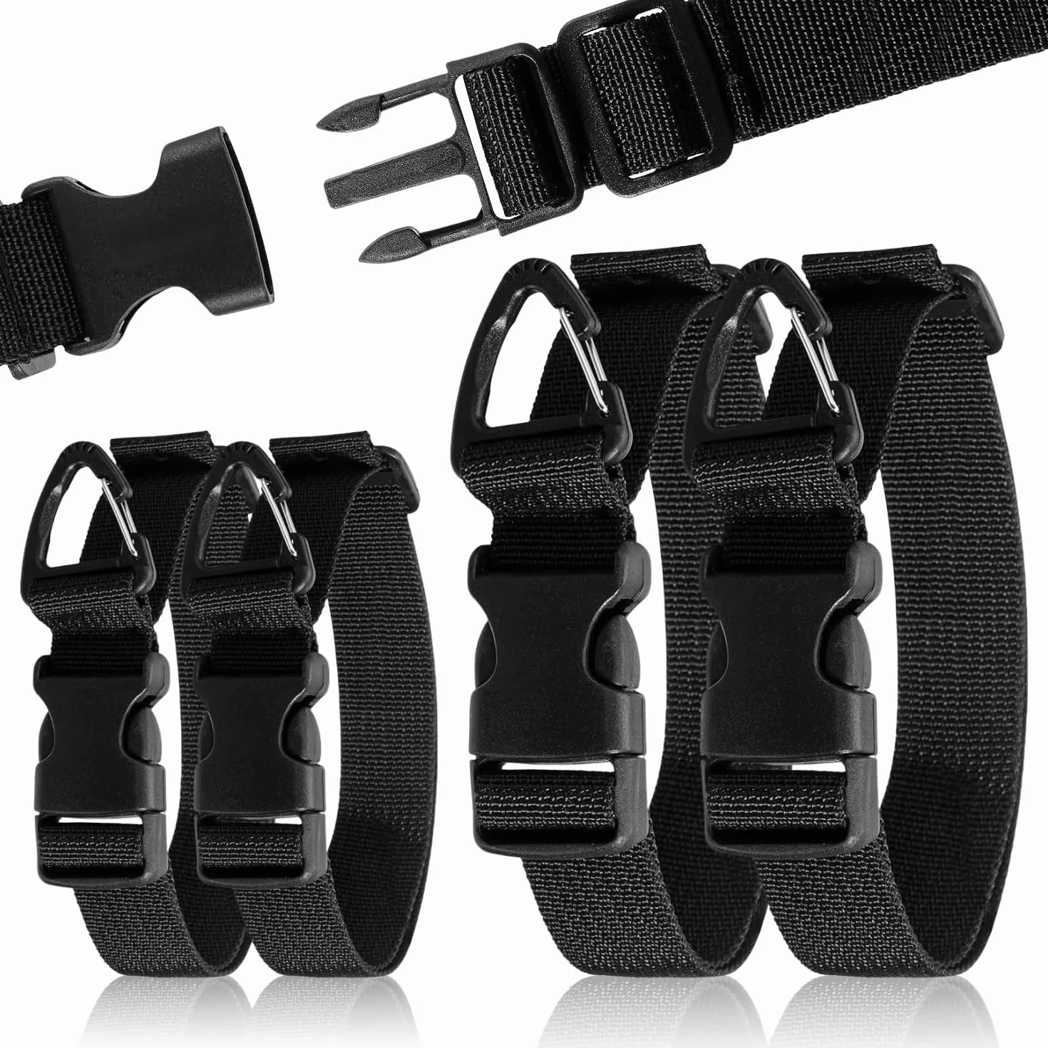 4 Attache Cable Largeur 3.8 cm Serre Cable Réglable (45/65 cm) Sangles Polyvalents avec Mousqueton et Boucle pour Rangement Garage les Tuyaux D'arrosage Rallonges Électriques et Câbles etc Noir