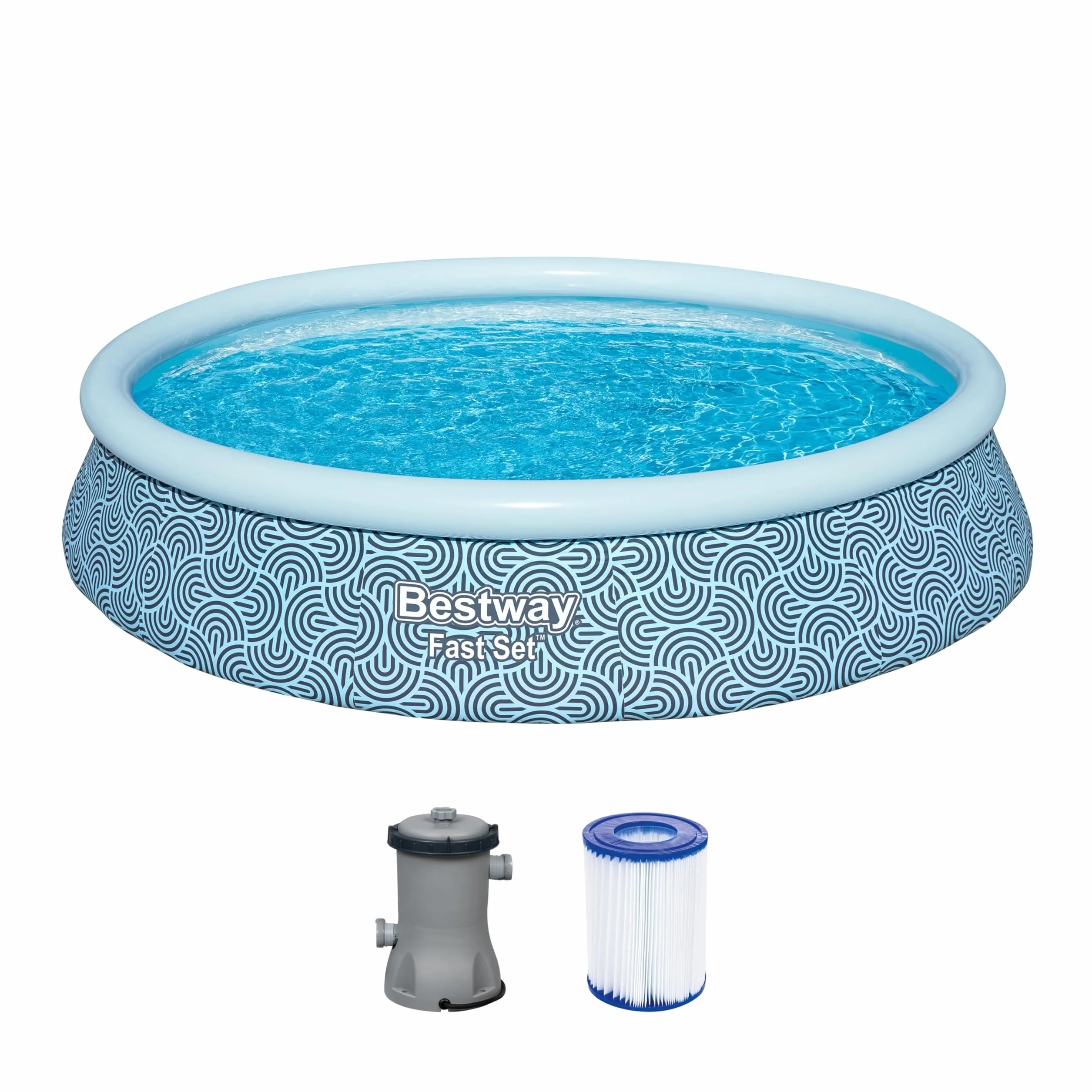 Bestway Kit Piscine Gonflable Ronde Fast Set 396 cm x 396 cm x 84 cm Gris