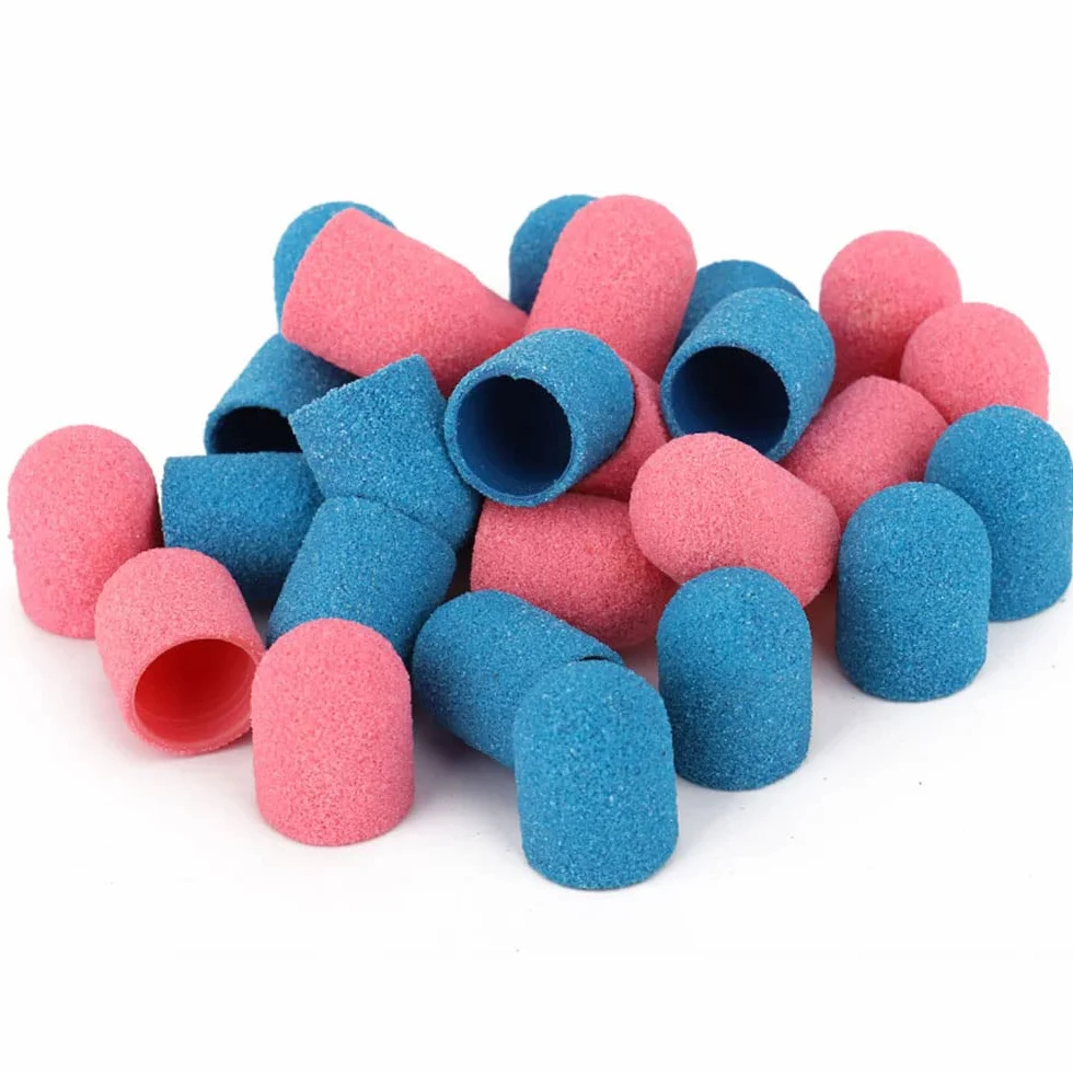 16 mm x 25 mm Bandes de ponçage Capuchons Tambour Mandrels Électrique Polisseuse Sable Manucure Pédicure Outil (1 Mandrel+10 Capuchons de ponçage – Rose)
