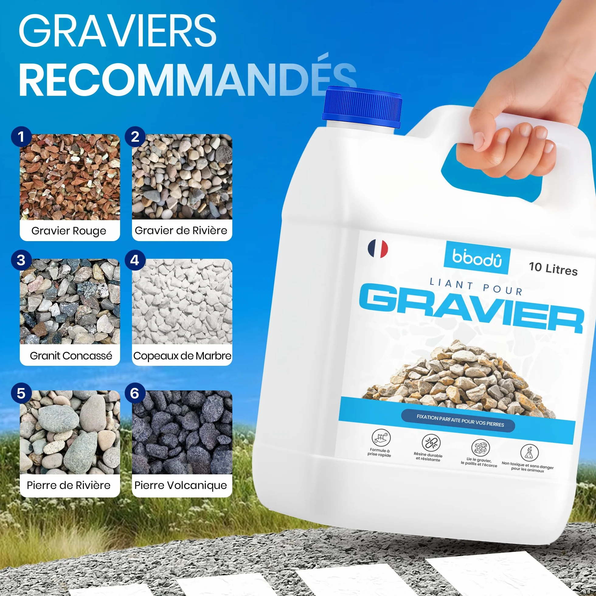 Liant Gravier Extérieur 10L - Colle pour Gravier, Pierres et Paillis