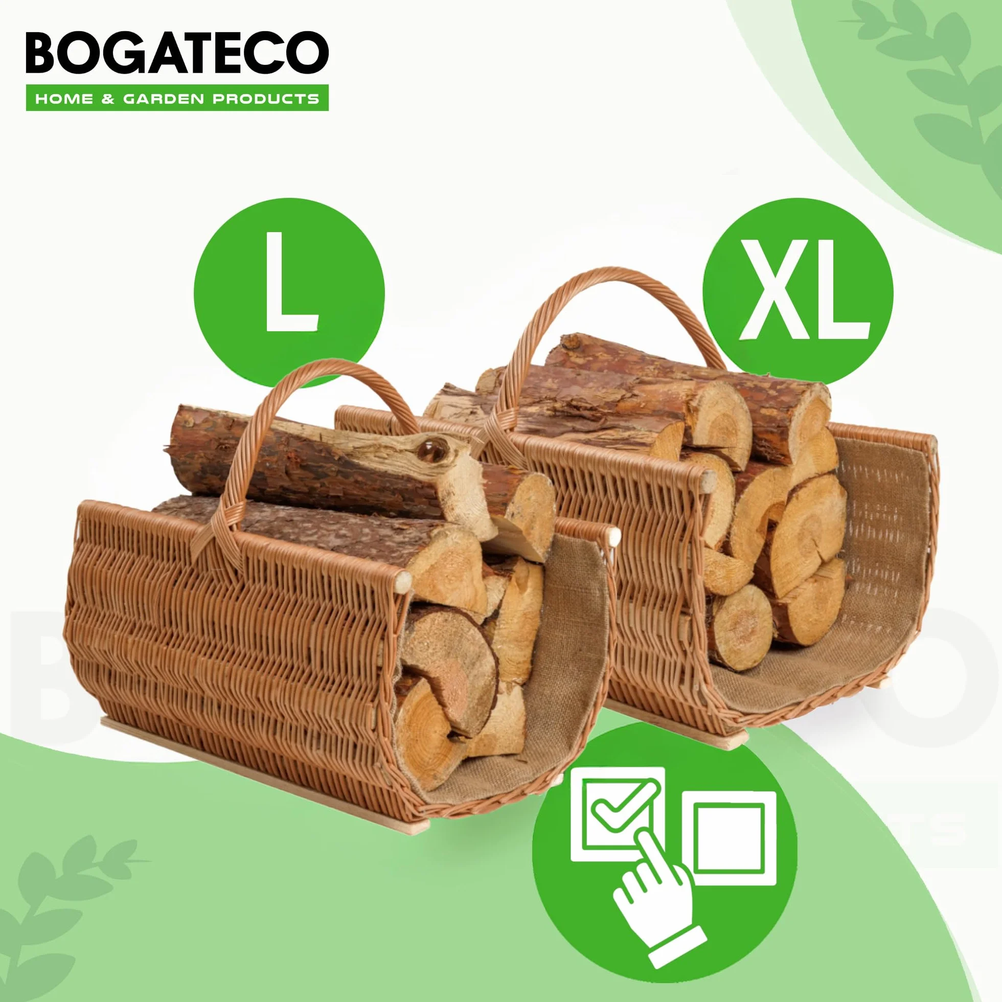 BOGATECO Panier en osier 60 x 45 x 30 cm - Grand panier à bois avec renfort