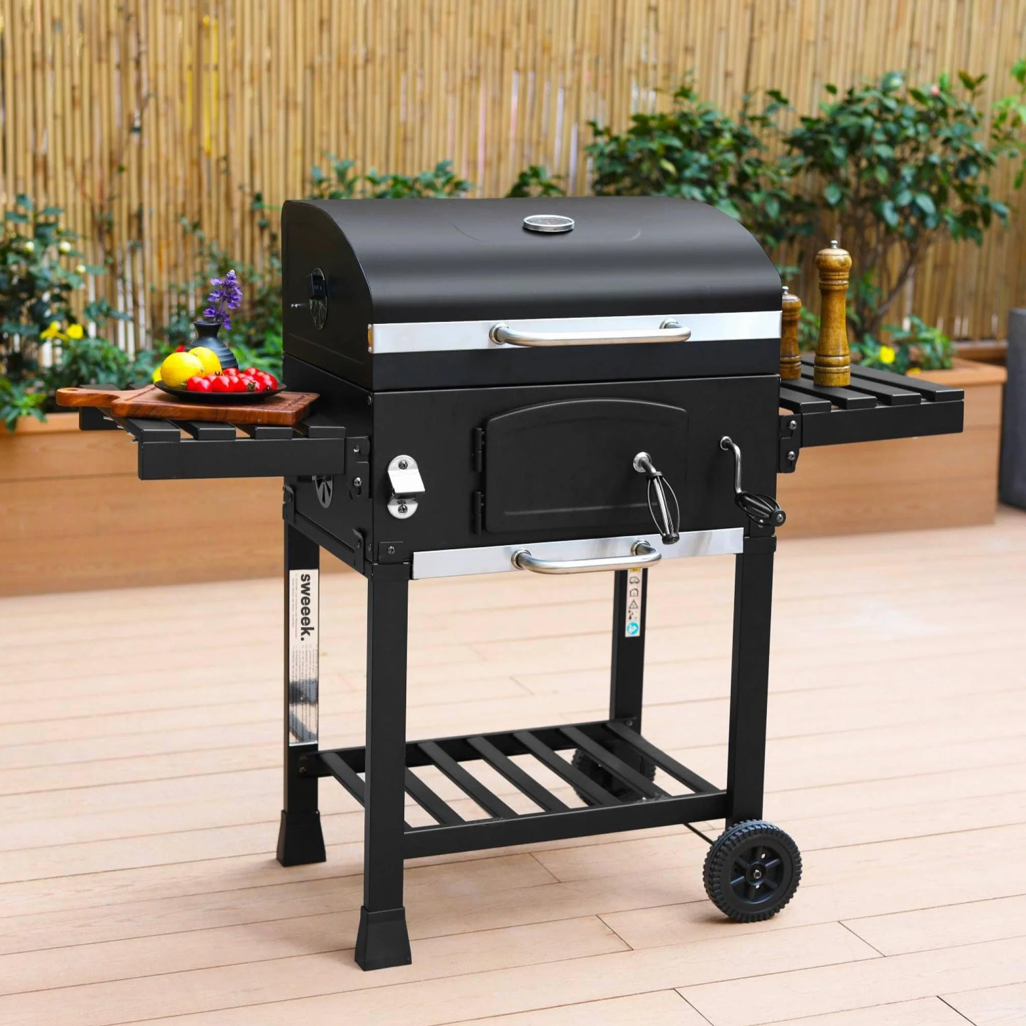 Alice's Garden Barbecue Grill Charbon de Bois Bernard Noir Fumoir avec Récupérateur de Cendres