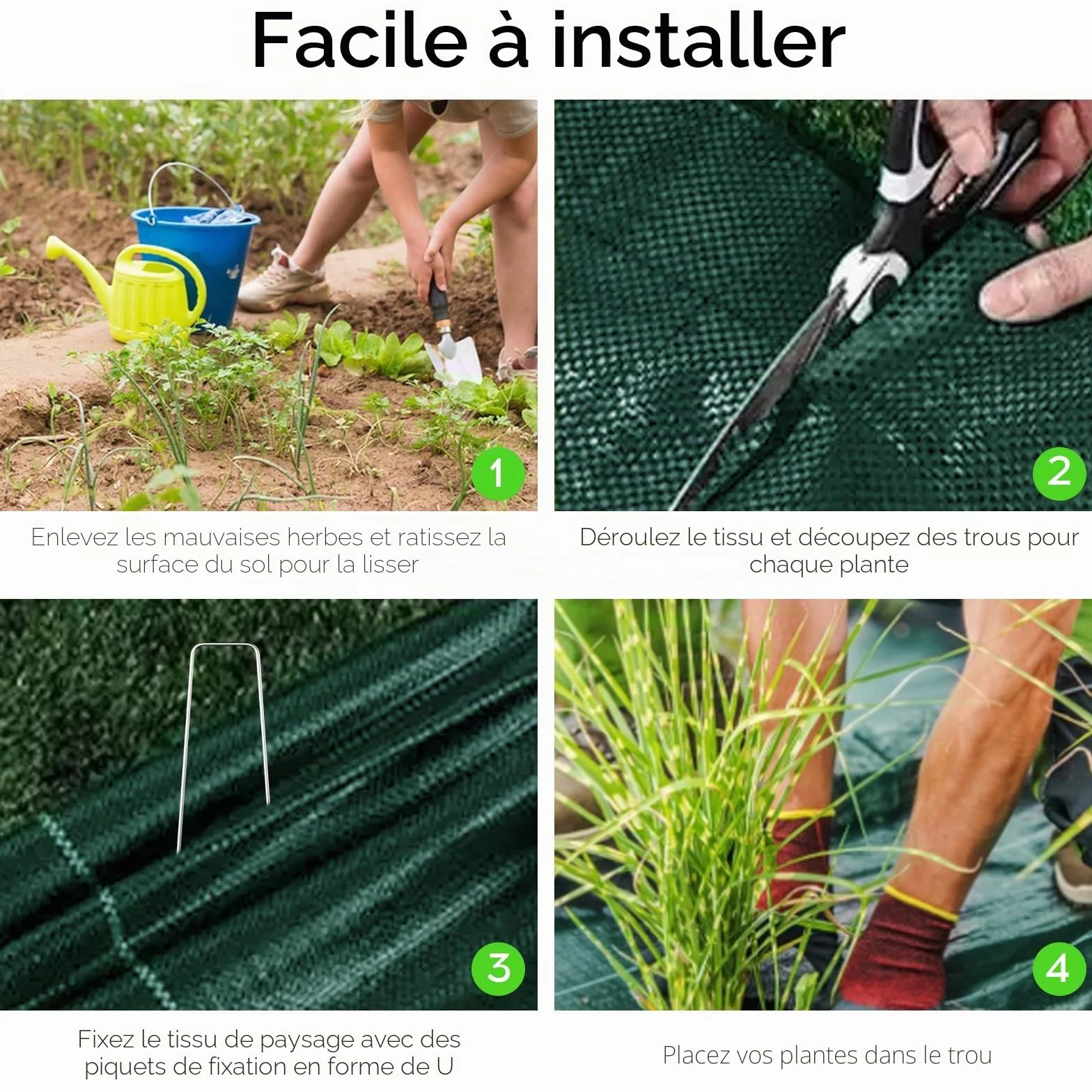 Toiles de Paillage 1m x 5m avec Piquets Tissu Anti-Mauvaises Herbes Respirant pour Jardin