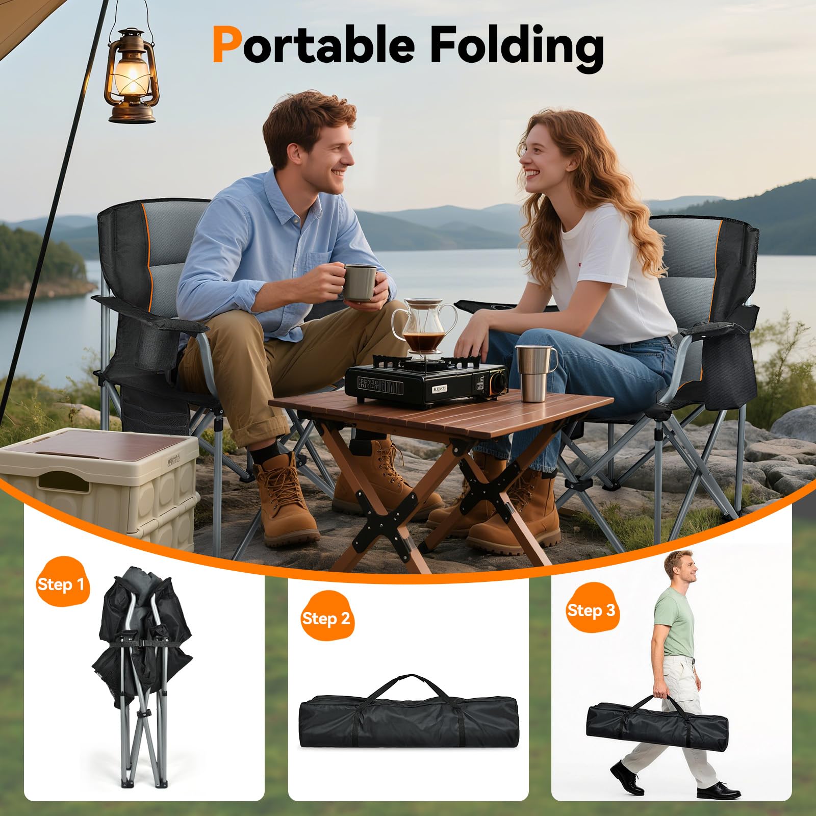 Deluxe Padded Folding Outdoor Chair with Cooler