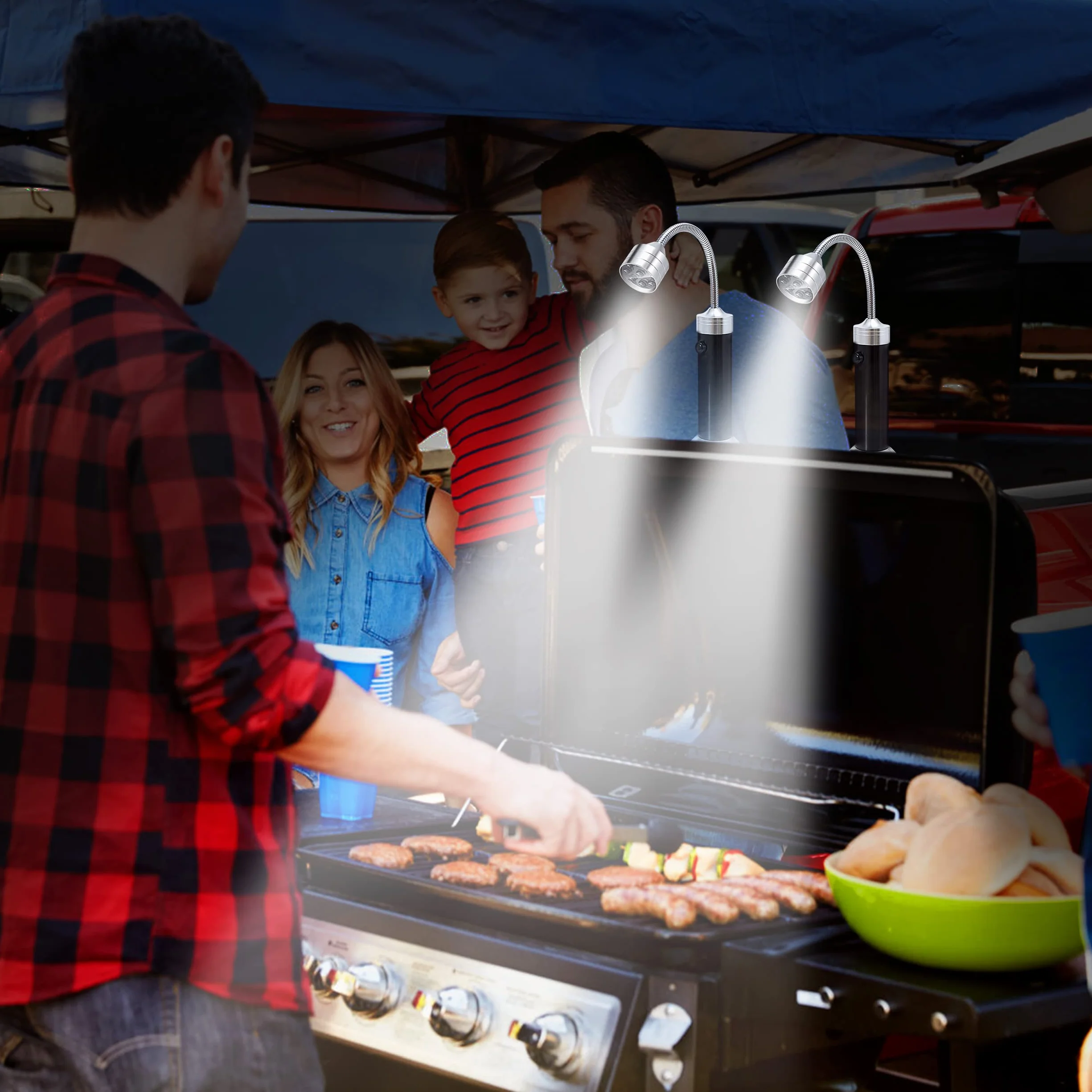 Lampe pour Barbecue LED Lot de 2 avec Base Magnétique Flexible 360° Accessoire BBQ Portable Camping