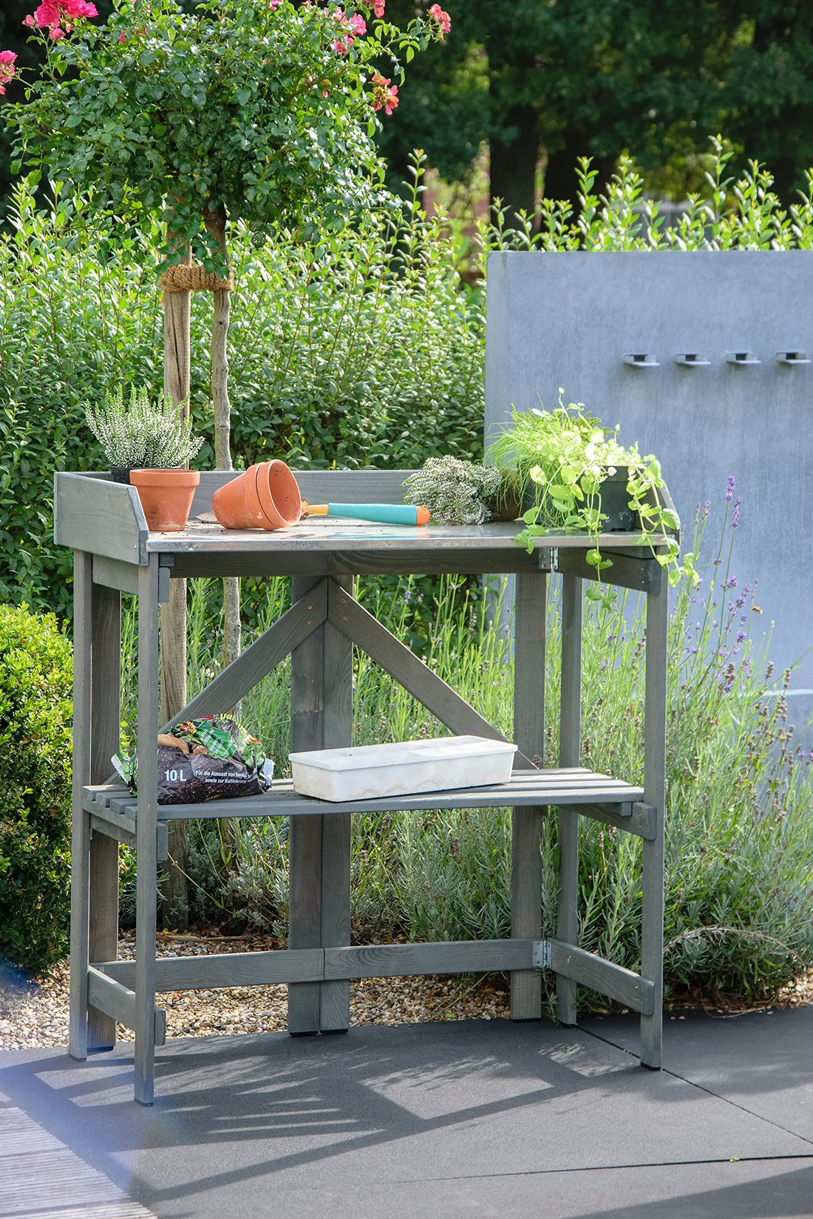 dobar® Table de Jardinage Pliante en Bois Massif 85 x 44 x 89 cm Anthracite