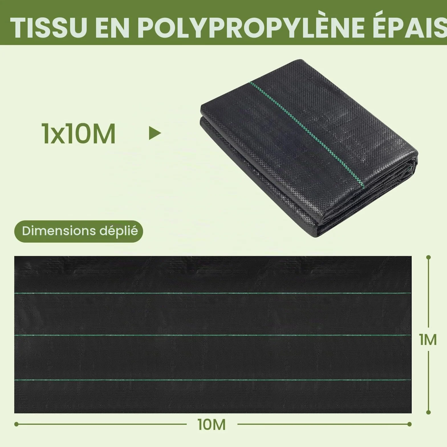 Velway Toile de Paillage 1x10M 100g/m² Géotextile Anti Mauvaises Herbes Perméable UV