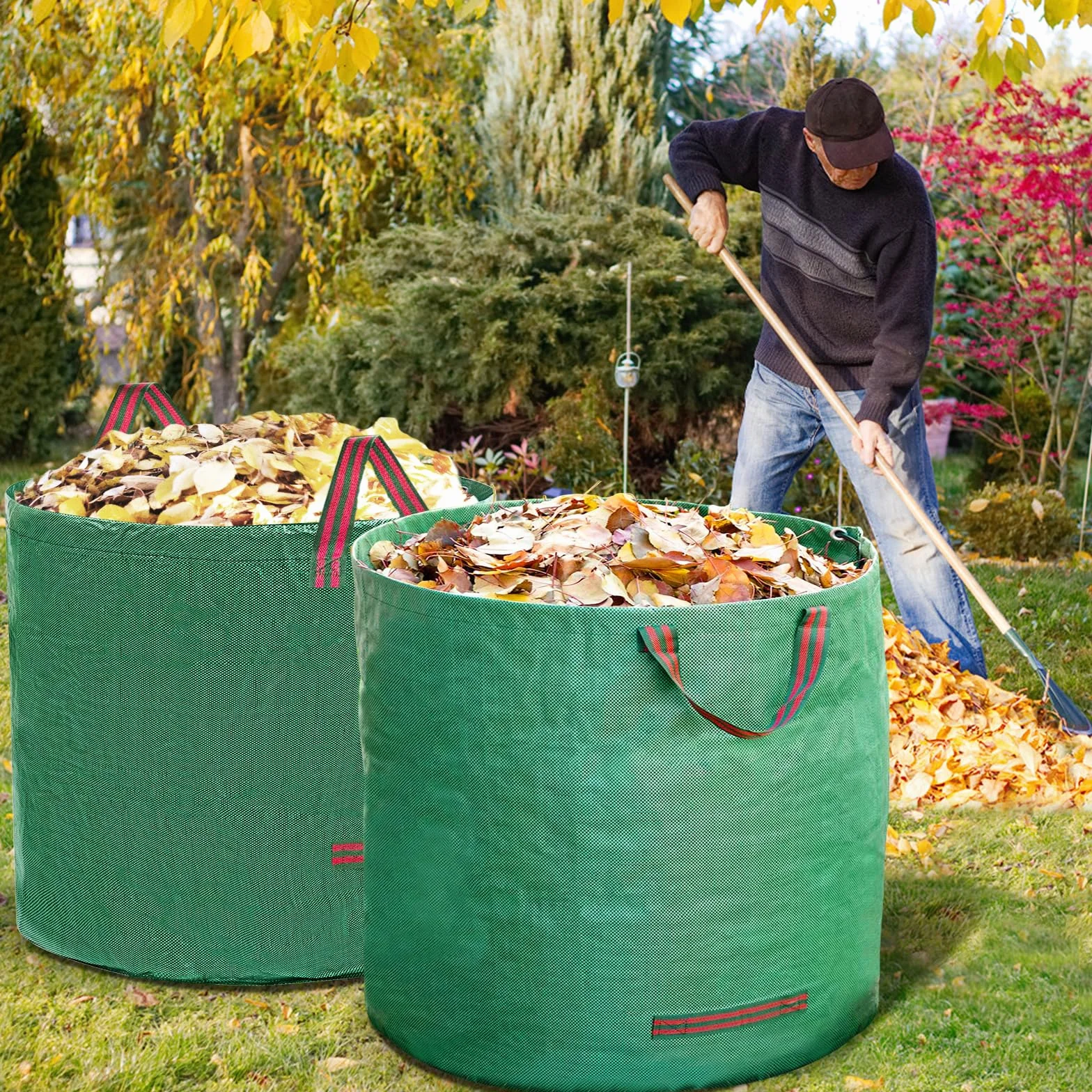 Sac de déchets de jardin réutilisable résistant avec poignée pour recyclage camping débris végétaux