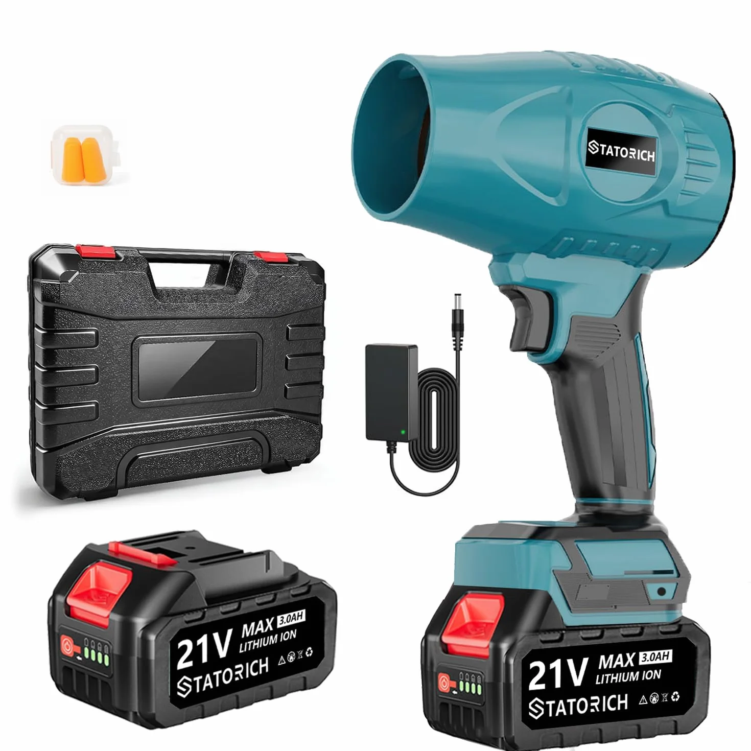 Souffleur de Feuilles sans Fil 500.000 TR/Min 60 m/s, Moteur Brushless, 2 Batteries 3.0 Ah, Portable