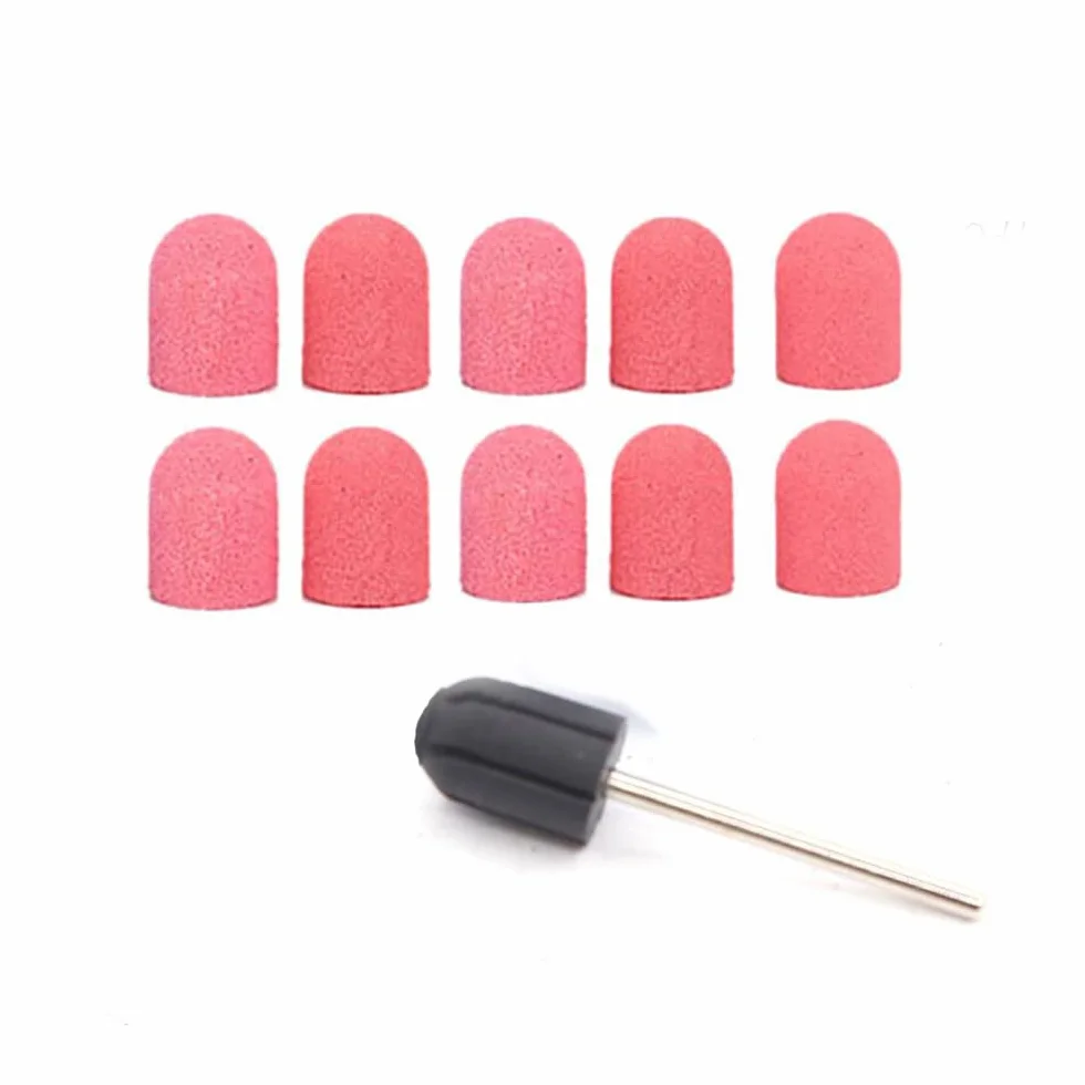 16 mm x 25 mm Bandes de ponçage Capuchons Tambour Mandrels Électrique Polisseuse Sable Manucure Pédicure Outil (1 Mandrel+10 Capuchons de ponçage – Rose)