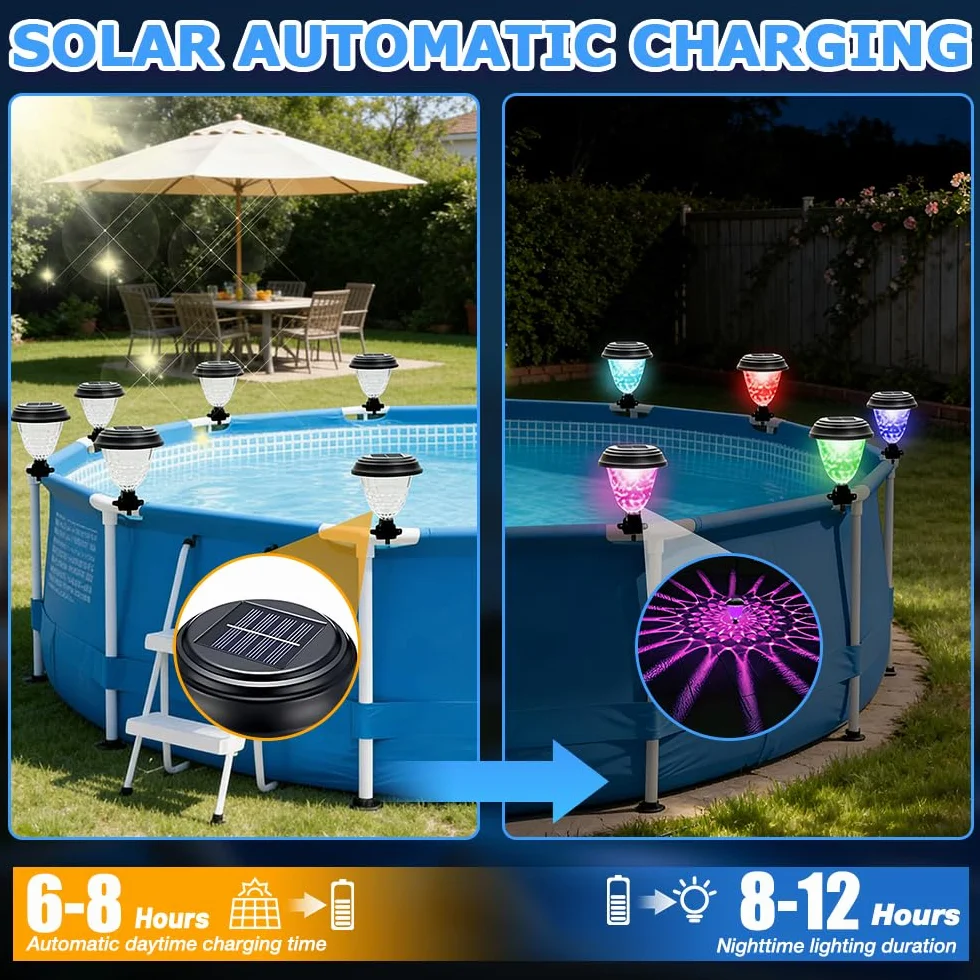 Lampe Solaire Piscine Hors Sol 6 Pièces 7 Couleurs Éclairage Jardin Escaliers Terrasse