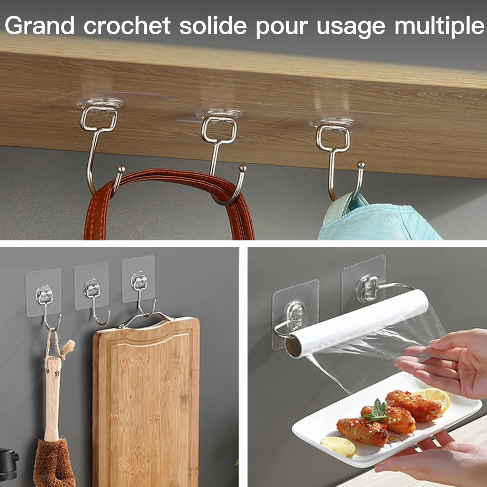 Latoxcaa Crochets Adhésifs Mural Solides Grande Capacité 20kg(MAX), Lot de 10 Sans Perçage, Démontables et Sans Trace, Imperméables et Antirouille, Multiusage pour Salle de Bain, Cuisine, Maison