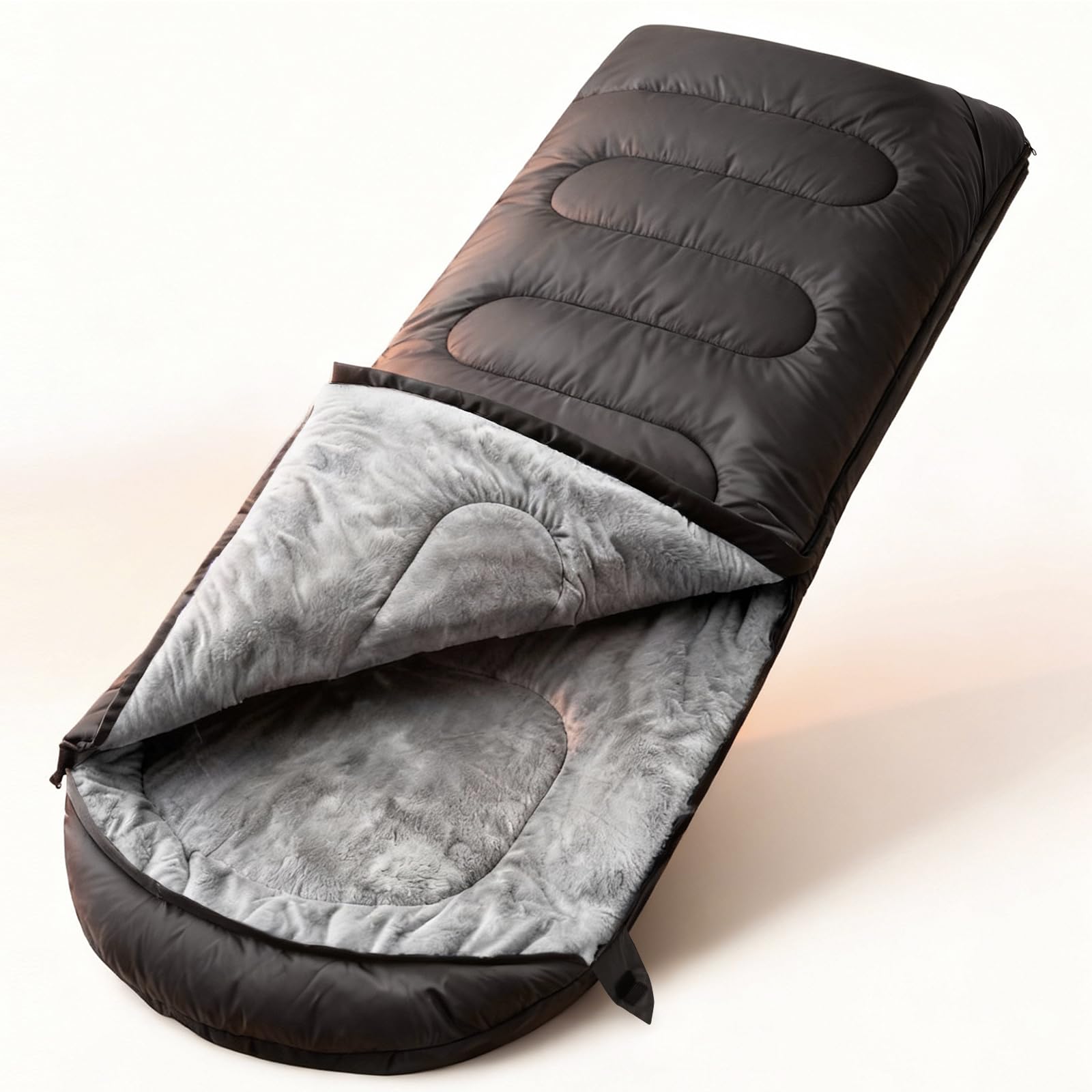 Plush Fleece-Lined Sleeping Bag with Compression Sack for All Seasons
