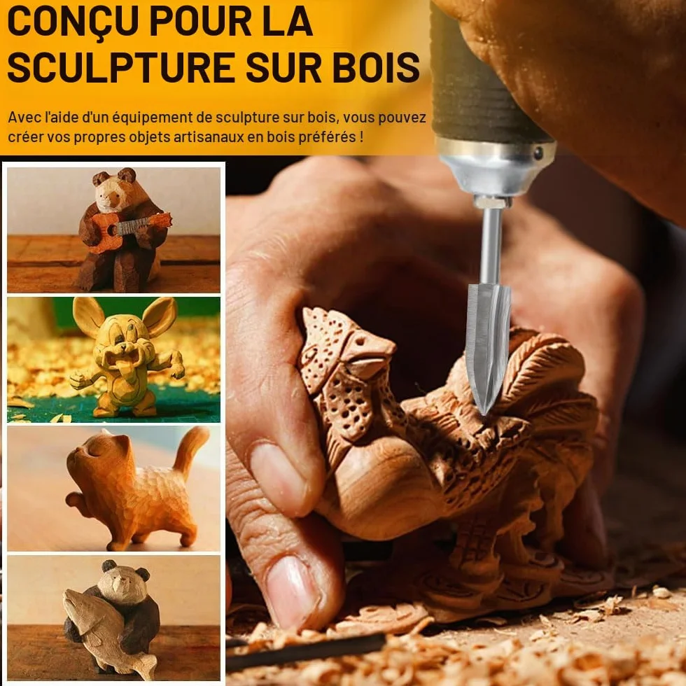 Jeu de Mèches Sculpture Bois Compatible Dremel, 5 Pièces Tige 1/8" pour Gravure Bois