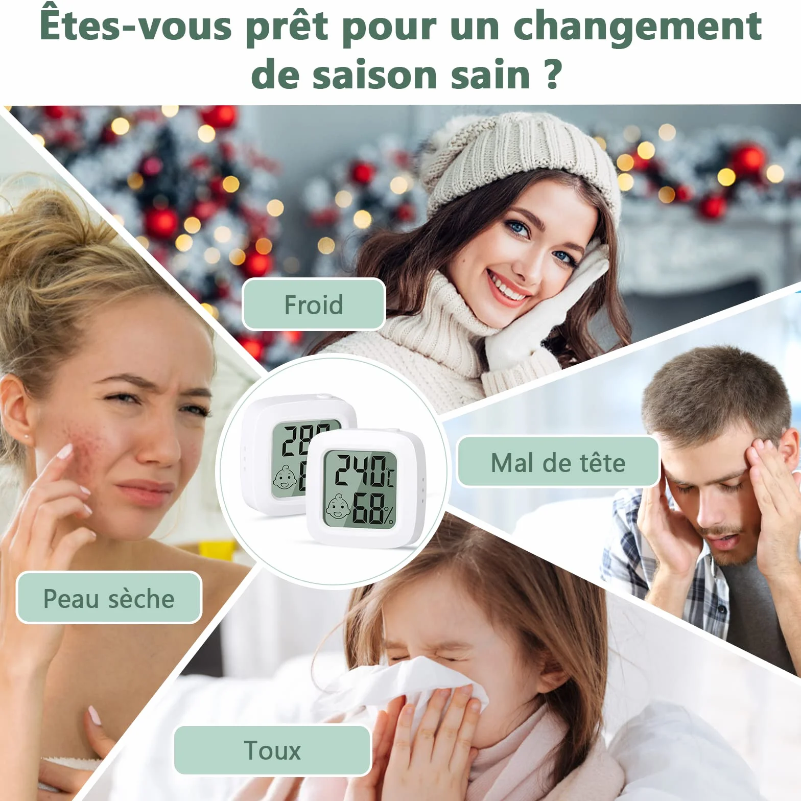 Vinabo Thermomètre Hygromètre Numérique Intérieur Haute Précision avec Indicateur de Confort 2 Pièces