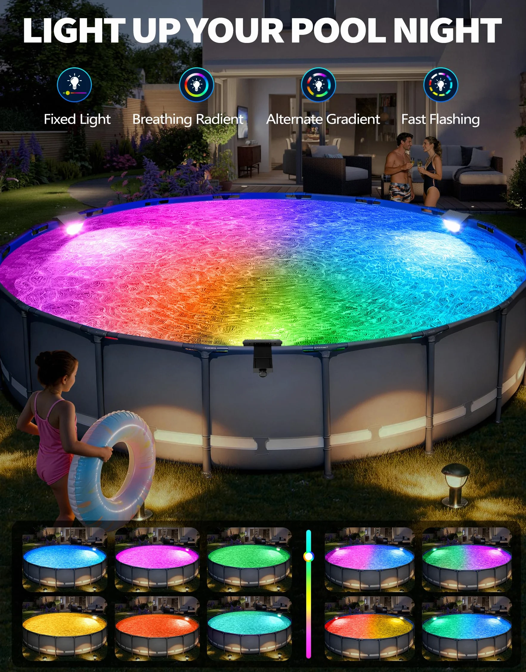 Lampe Piscine LED Solaire IP68 RGB 10 Modes, Etanche Sans Fil Jardin 2PCS