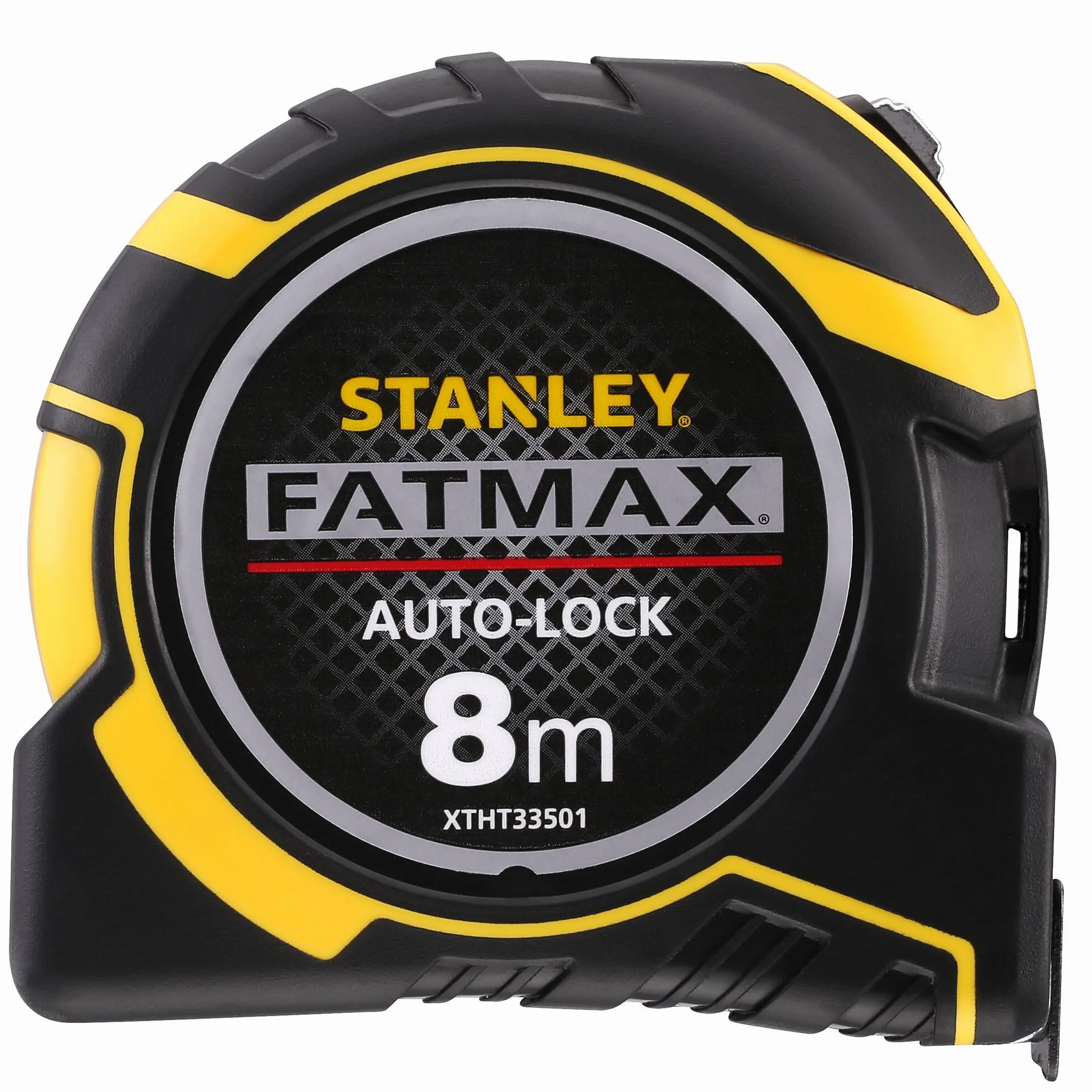 STANLEY Mesure auto lock 8 m x 32 mm ruban large crochet position du zéro réel boitier ergonomique bi matière