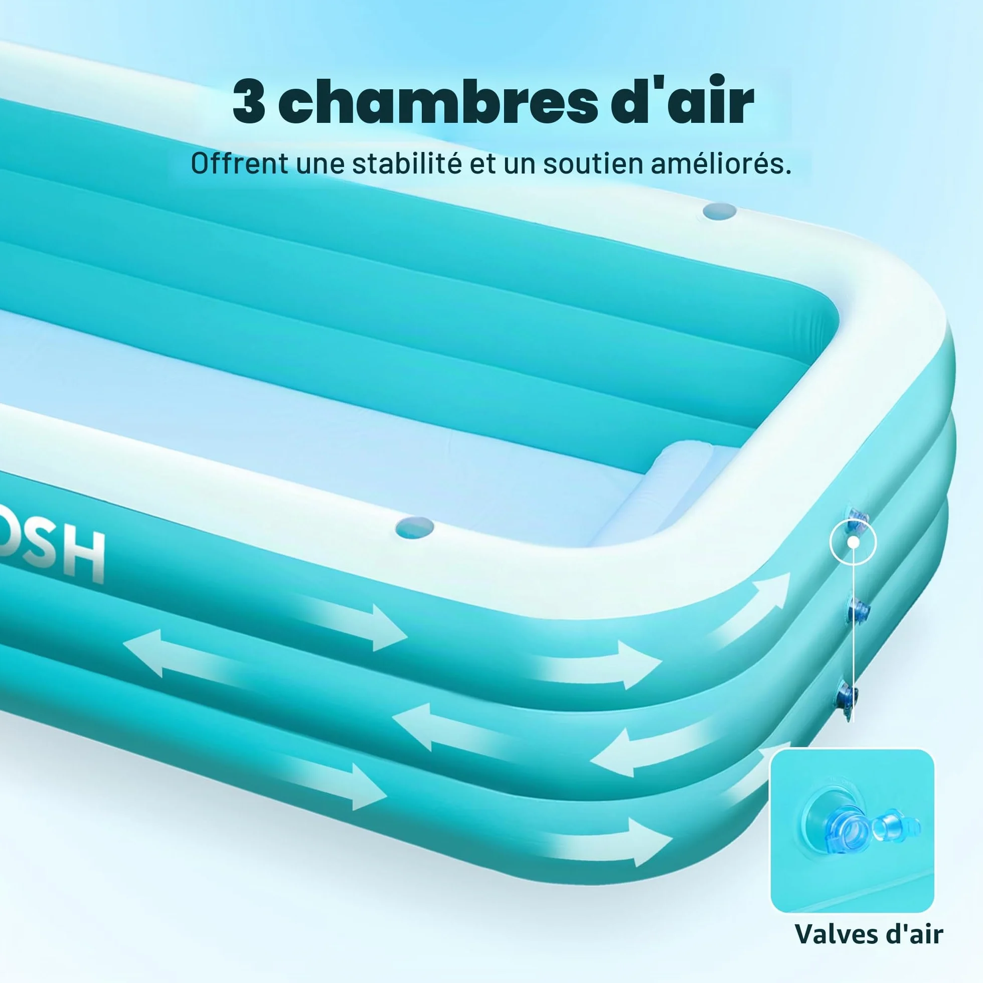 SLOOSH Piscine gonflable pour adultes 304,8 x 182,9 x 55,9 cm familiale hors sol durable