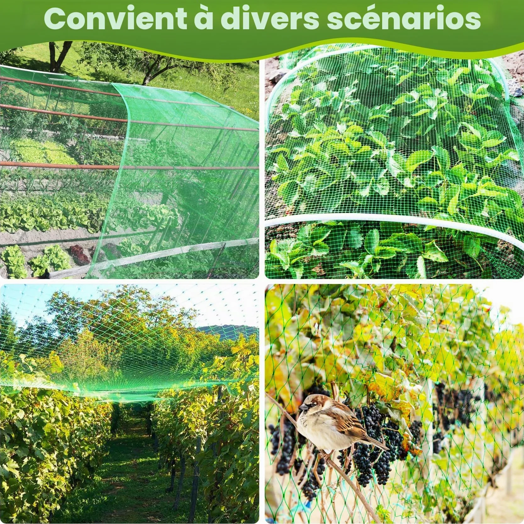 Filet Anti Oiseaux 4m×10m, Filets de Protection pour Jardin avec Mailles Fines, Vert