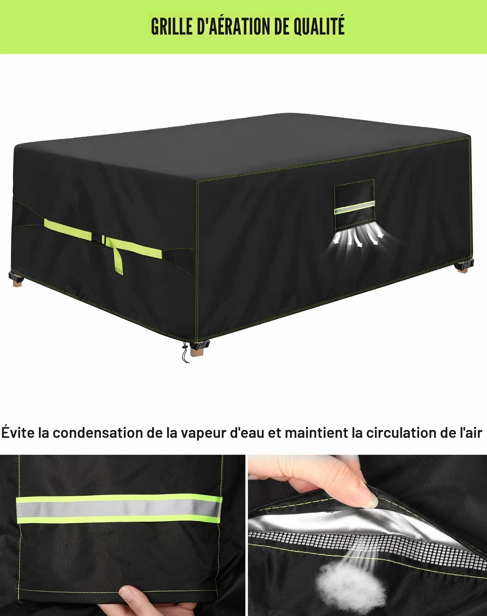 Housse Table De Jardin 420D Oxford Tissu 220x110x70cm Imperméable Anti-UV Coupe-Vent