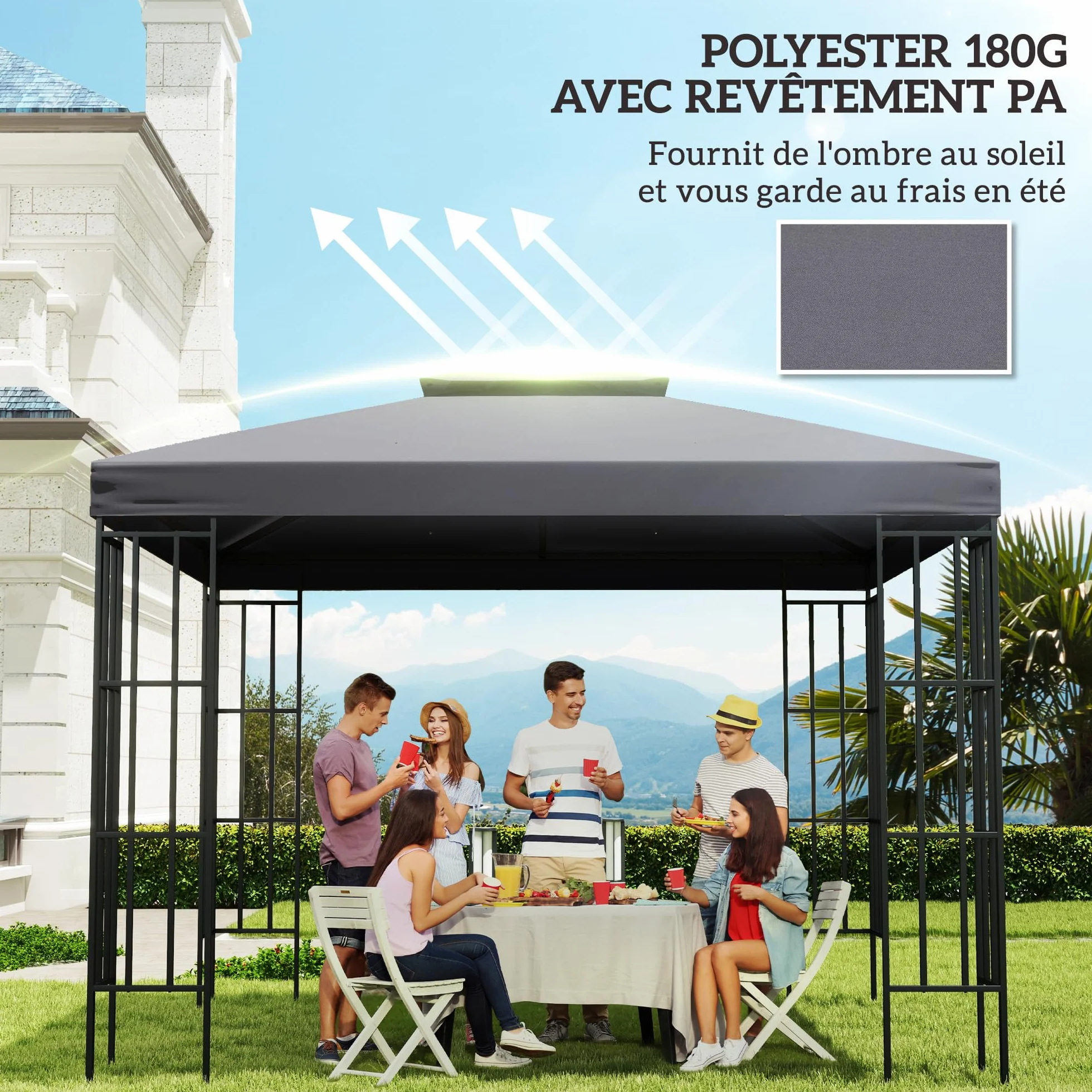 Outsunny Toit de Remplacement pour Pavillon de Jardin 3 x 3 m Gris