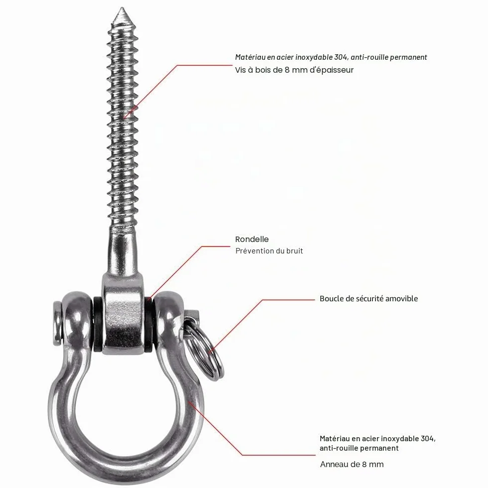 Crochet a Visser Acier Inoxydable 304 180° Max 450kg pour Hamac Balançoire Chaise Suspendue