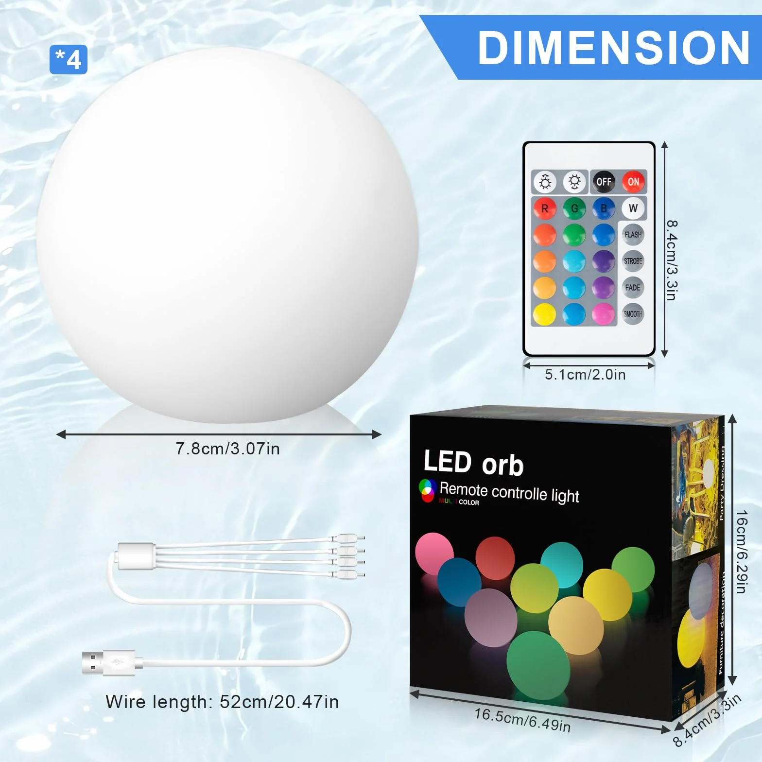 Lumière Piscine Flottante LED IP68 Imperméable avec Télécommande, 16 RGB Changement de Couleur Lampe Piscine