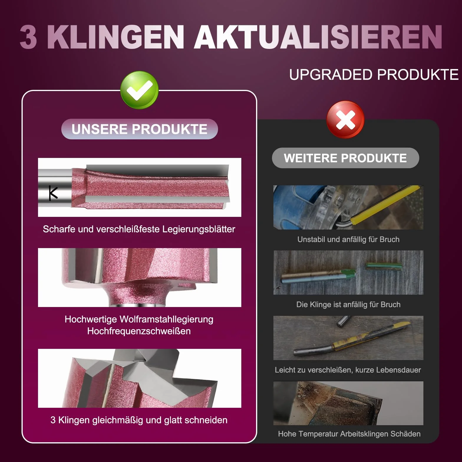 Fraise à rainurer à tige de 8 mm, Ø 3 mm, longueur de travail 8 mm, fraise à rainurer professionnelle en carbure de tungstène standard pour bois, plaque de densité, accessoires, fraise à main