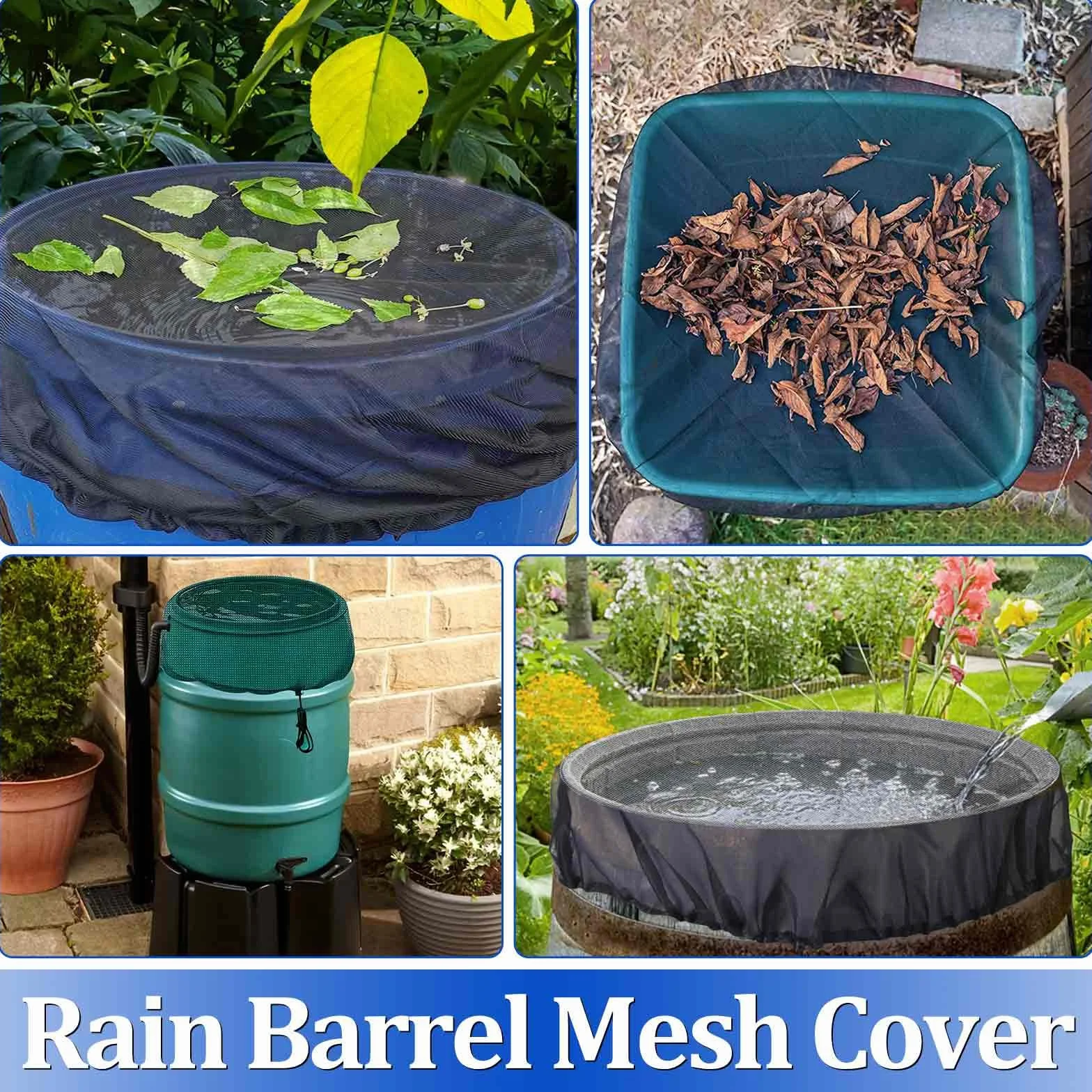 Réservoir d'eau de pluie 95 cm avec filet de collecte pour jardin, maille pour barils de pluie