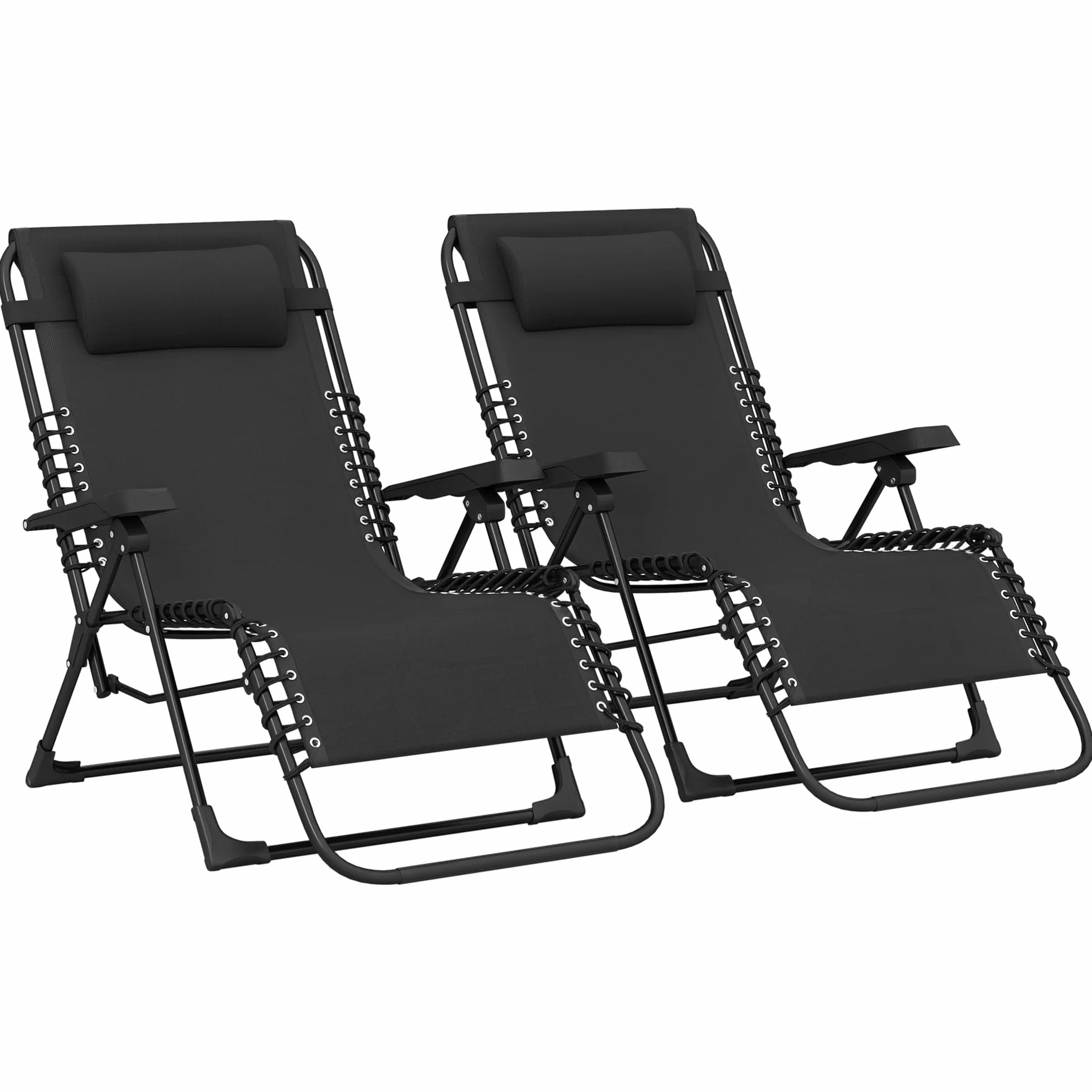 Outsunny Lot de 2 Bain de Soleil Pliante en Textilène, Chaise Longue Jardin 90 x 65 x 112 cm Noir