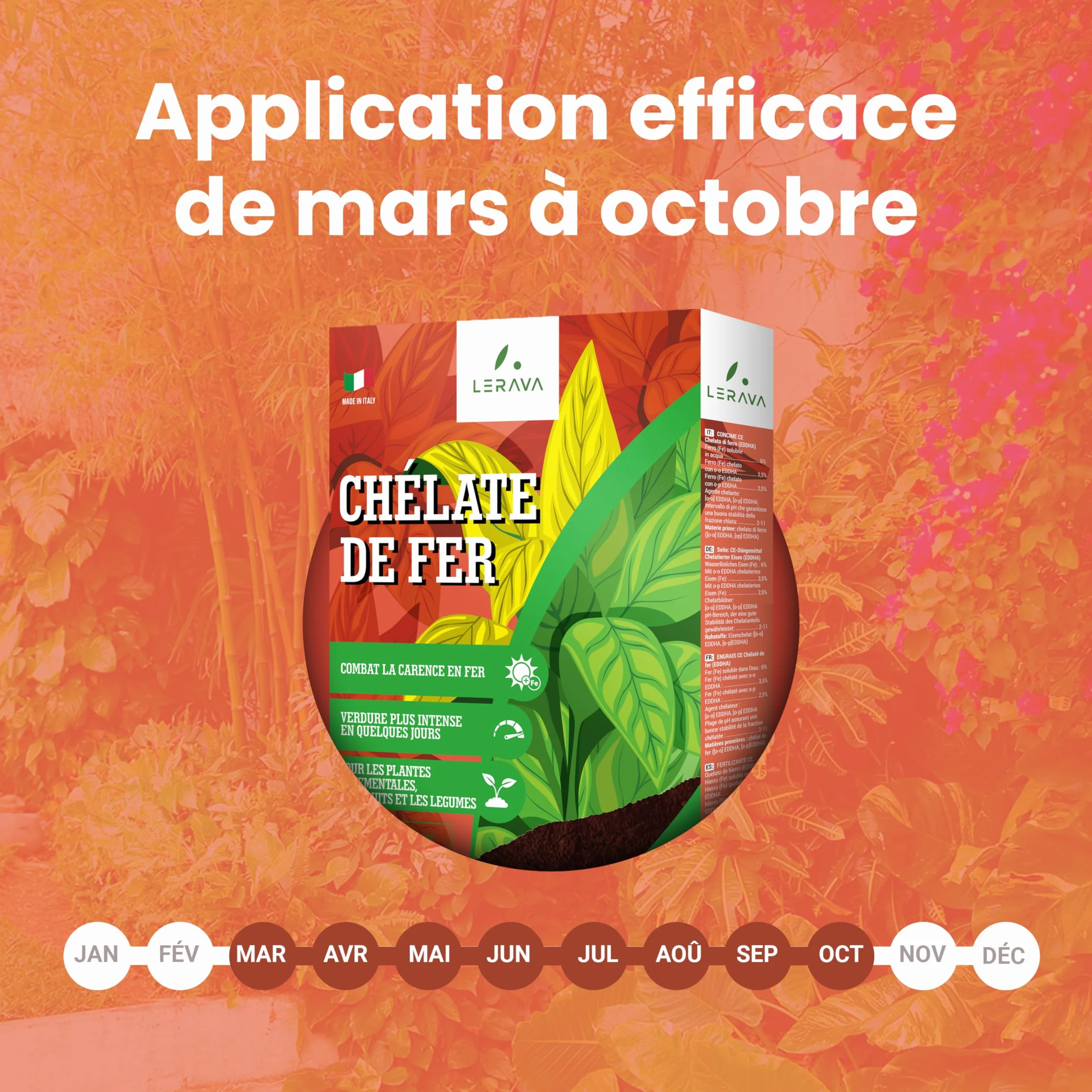LERAVA chélate de fer 200g Anti-Chlorose Feuilles Jaunes Agriculture Biologique Toutes Cultures Pot ou Terre