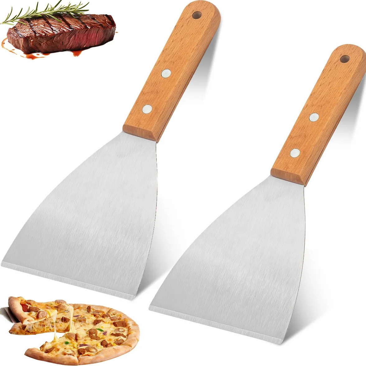 Spatules Plancha INOX 2 Pièces – Grattoir et Spatule Barbecue pour Planchas et Grill