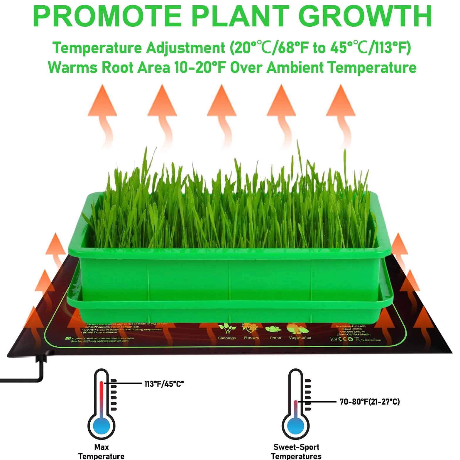 Tapis Chauffant pour Plantes 25,4 x 52,9 cm avec Thermostat Germination Semis Serre Reptiles