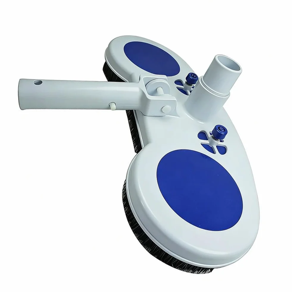 Brosse Tête d'Aspirateur de Piscine Lestée avec Valve Hydrostatique pour Carrelage, Vinyle, Fibre de Verre, Compatible Poteaux Standard Bleu Blanc