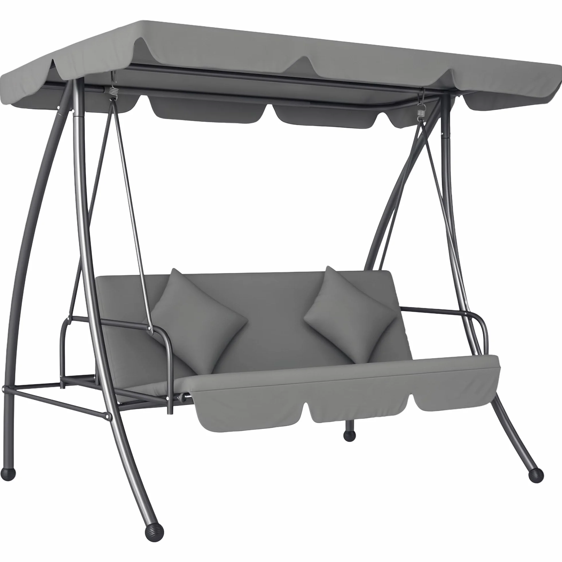 Outsunny Balancelle de Jardin 3 Places Convertible Toit réglable Matelas fourni métal Polyester Noir Gris Clair