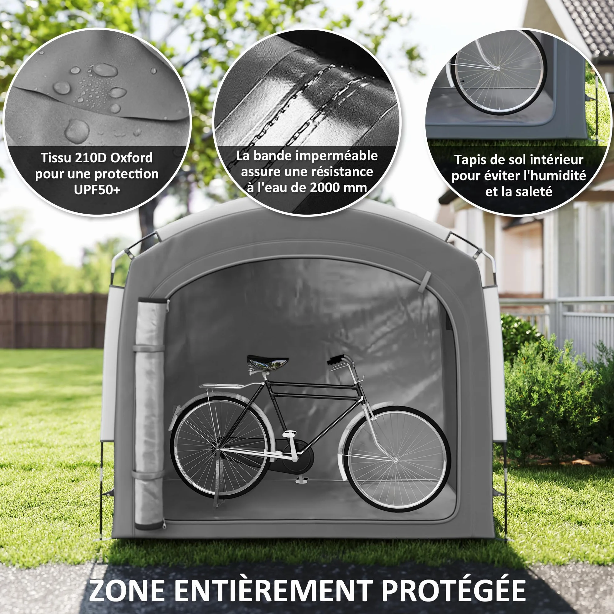 Outsunny Tente de vélo extérieur abri portable 3-4 vélos Jardin 220x150x195 cm Gris foncé