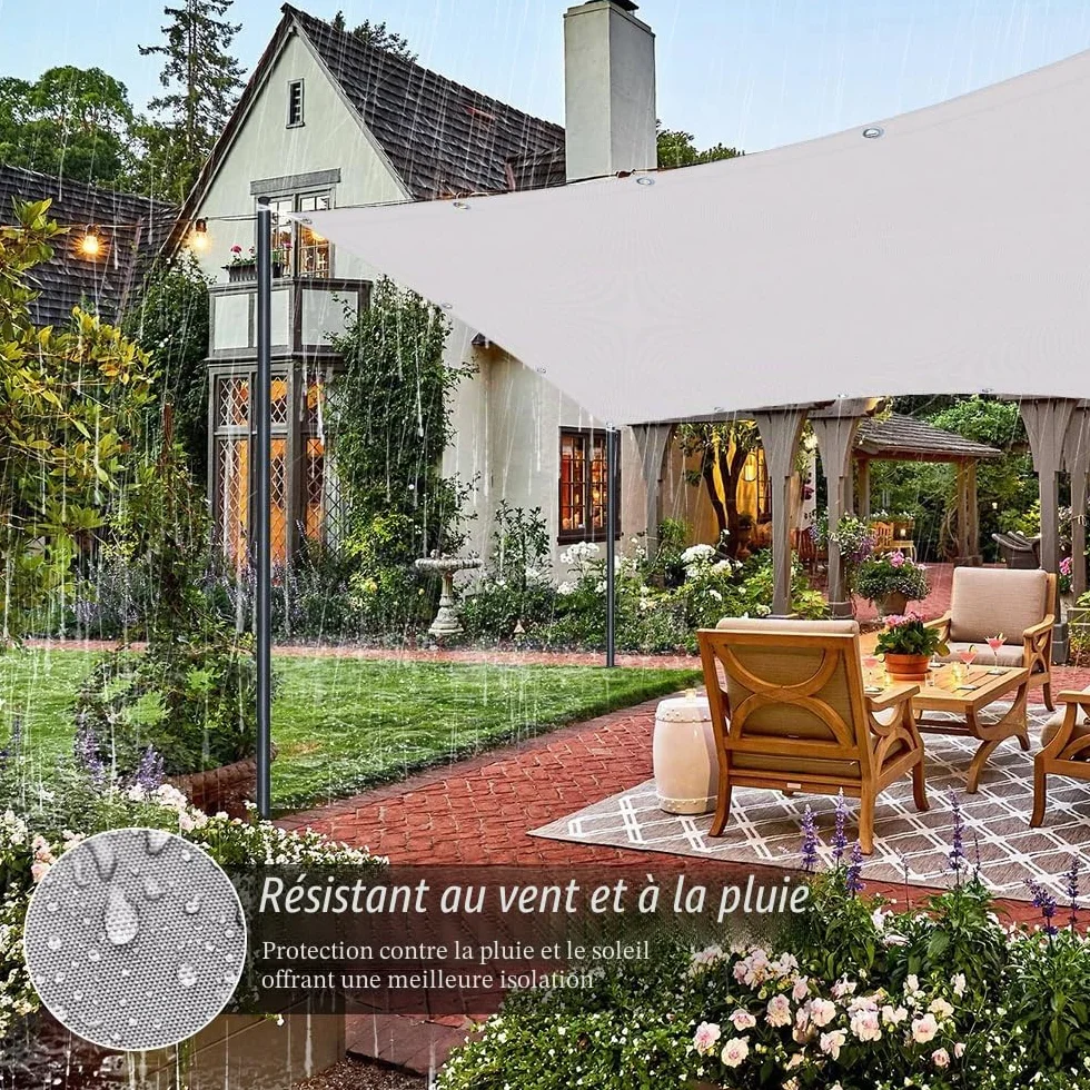 Voile d'ombrage rectangulaire imperméable 95% UV protection 3x4m crème